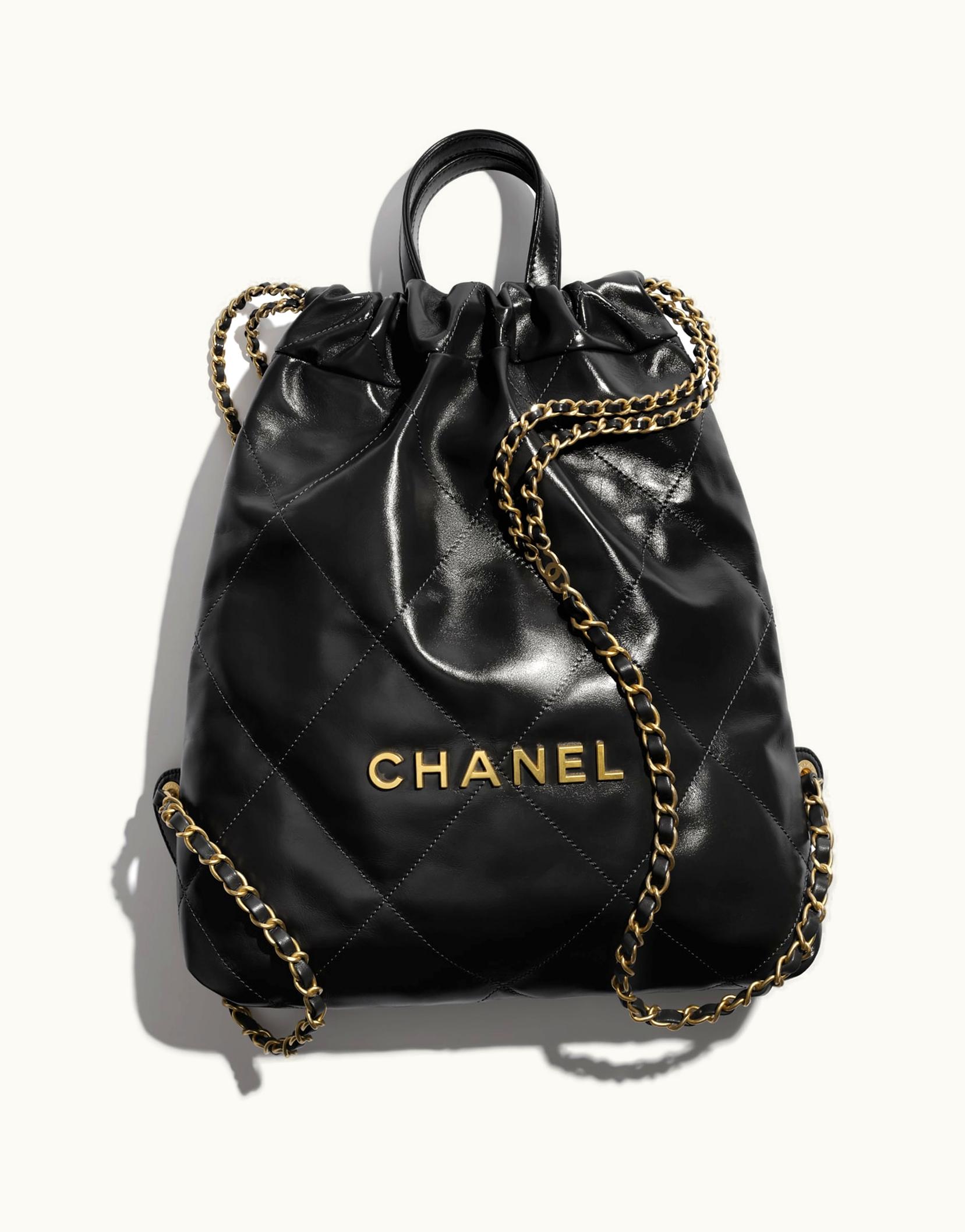 Chanel Chanel 22 Backpack, Shiny Calfskin & Gold-Tone Metal, Black