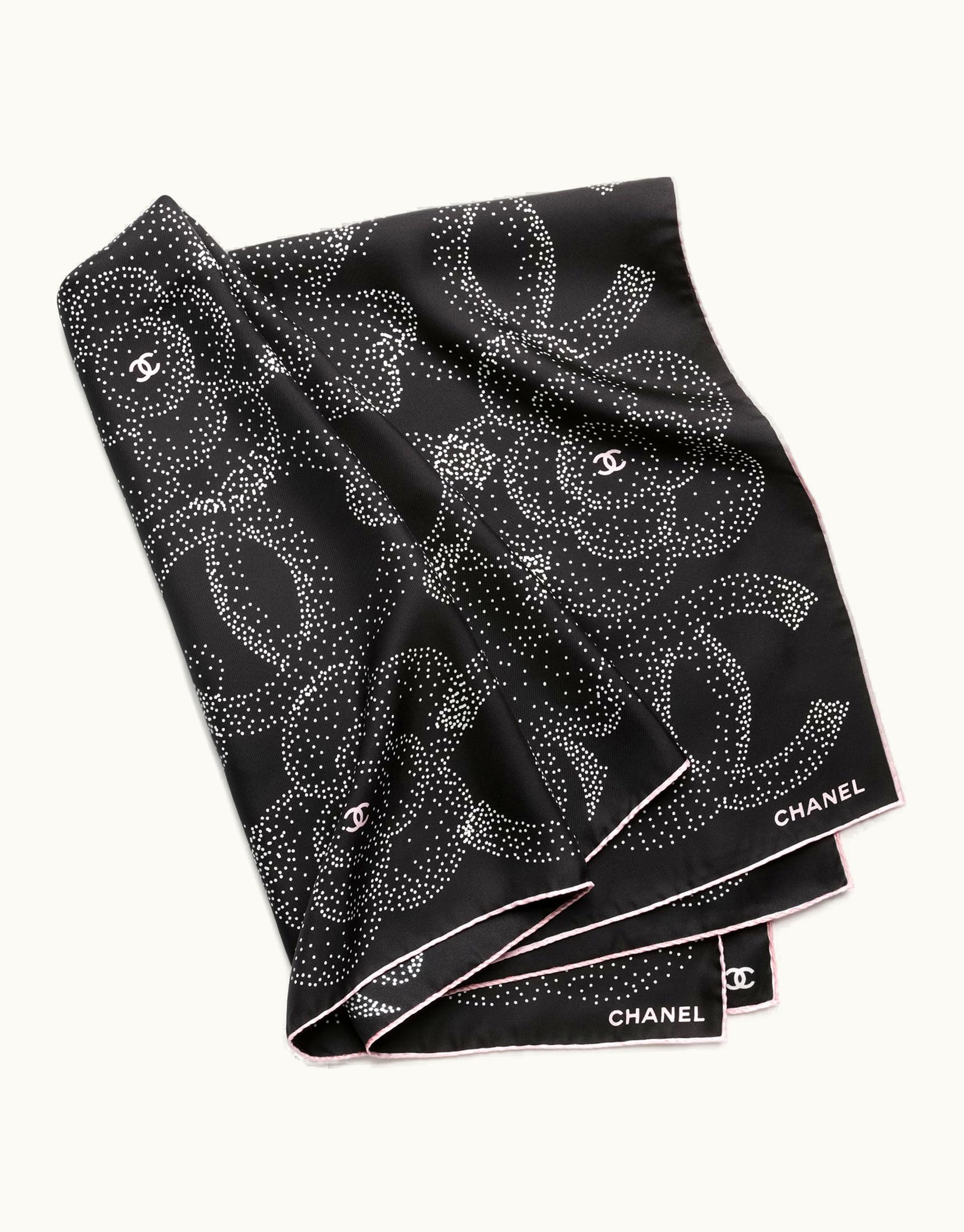Chanel Chanel Square Scarf - Silk Twill, Black & Pink