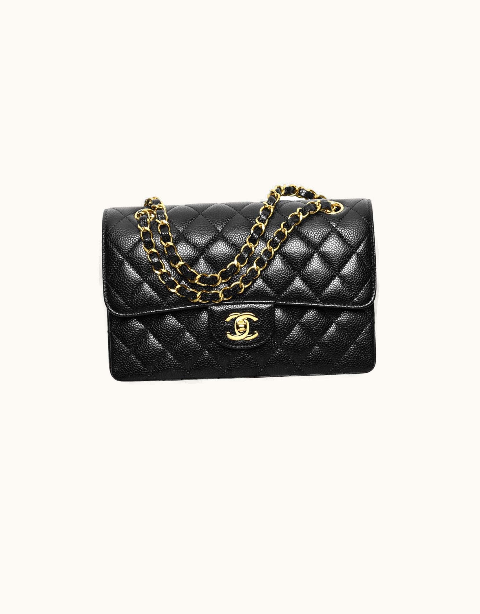 Chanel Chanel Small Classic Handbag, Grained Calfskin & Gold-Tone Metal, Black