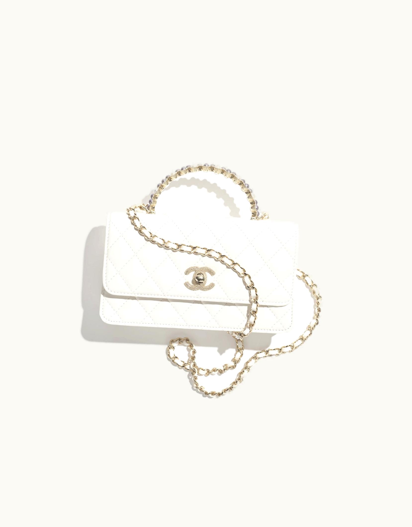 Chanel Chanel Clutch With Chain - Shiny Crumpled Lambskin, Imitation Pearls & Gold-Tone Metal, White