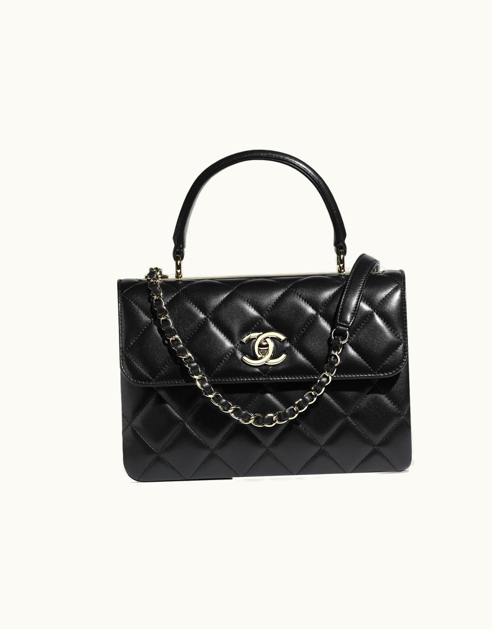 Chanel Chanel Flap Bag With Top Handle, Lambskin & Gold-Tone Metal, Black