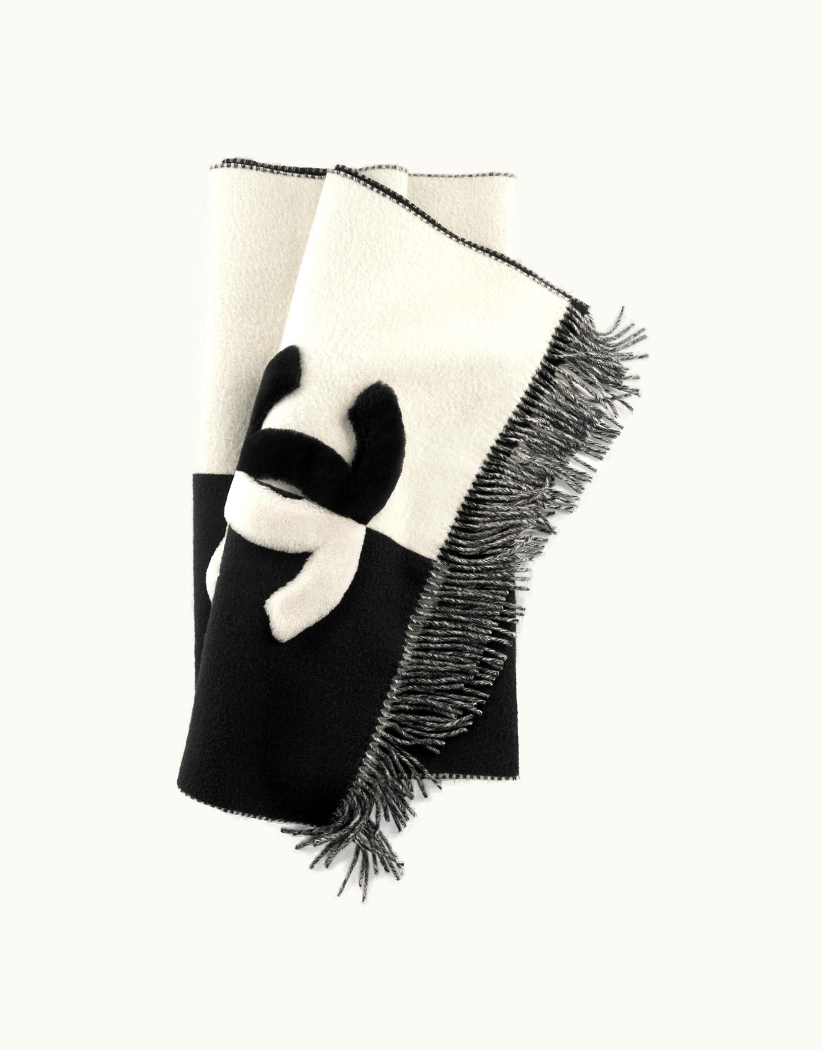 Chanel Chanel Stole - Cashmere & Shearling Lambskin, White & Black