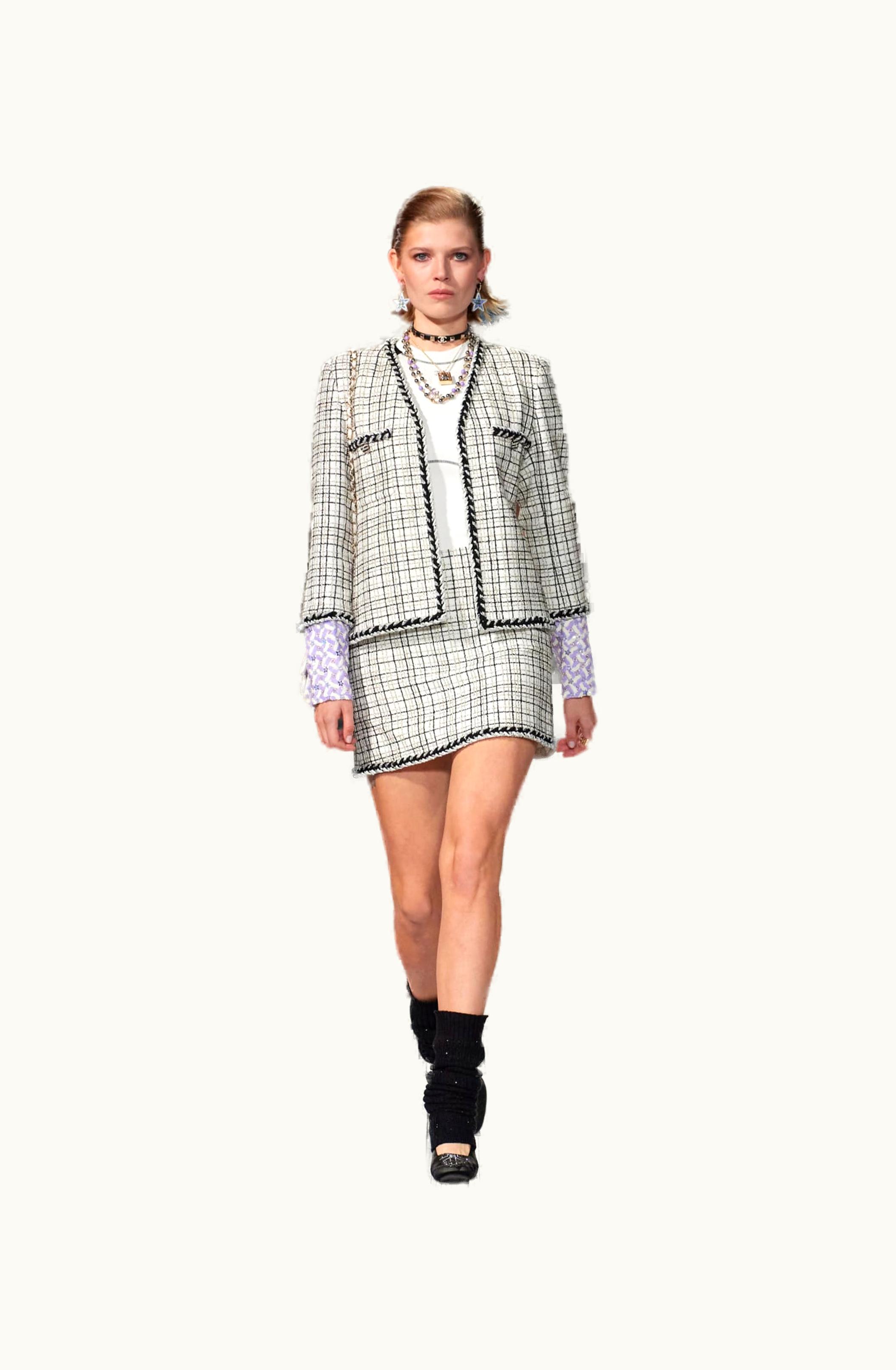 Chanel Chanel Skirt - Iridescent Cotton Tweed, White, Black & Gold