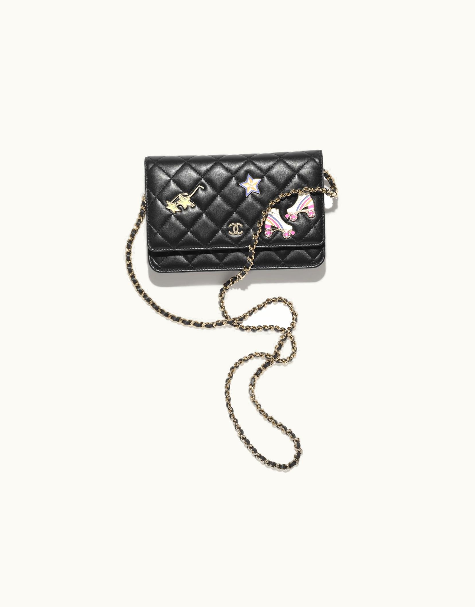 Chanel Chanel Classic Wallet On Chain - Lambskin, Enamel & Gold-Tone Metal, Black