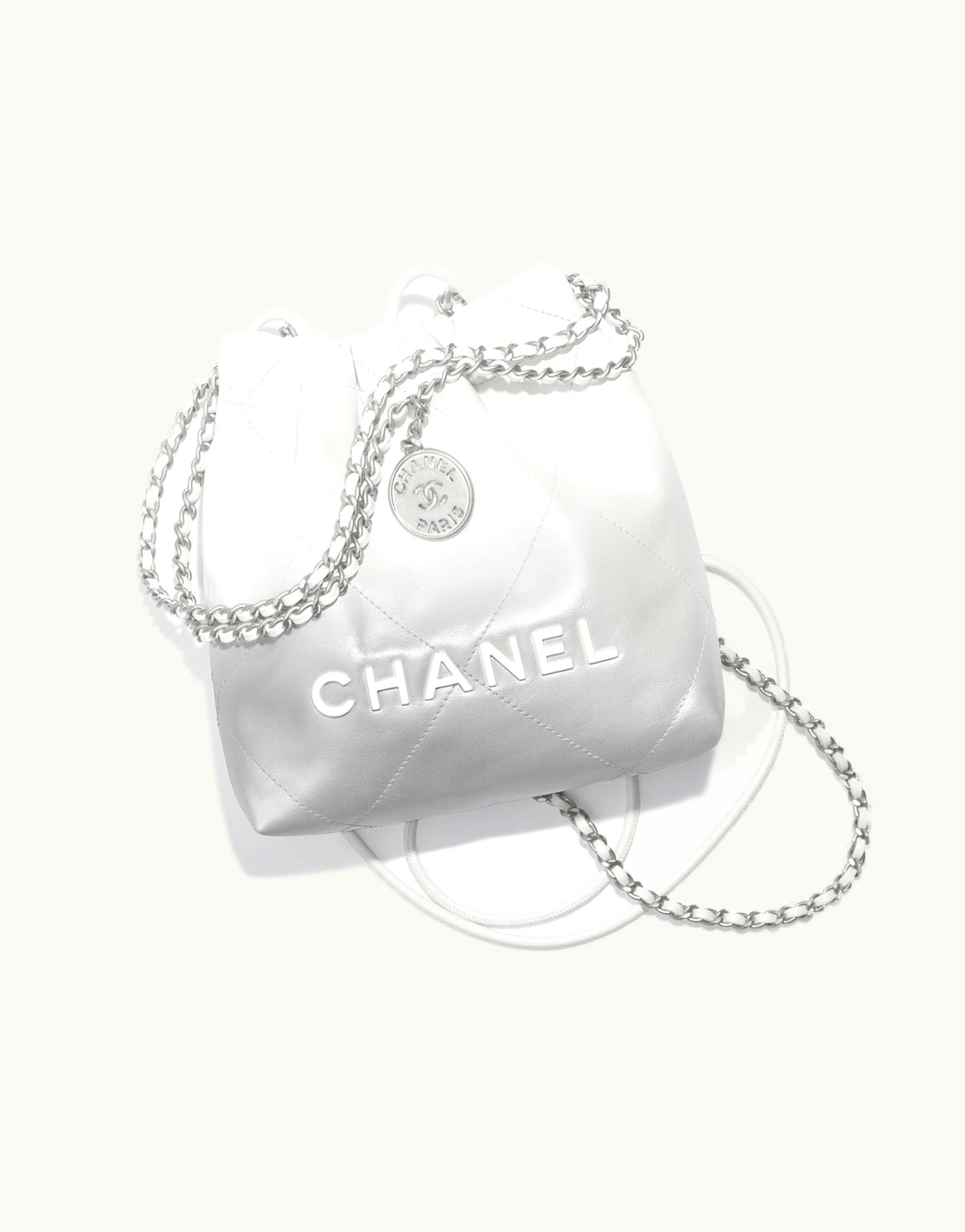 Chanel Chanel 22 Mini Handbag, Metallic Shaded Calfskin & Silver-Tone Metal, White & Silver
