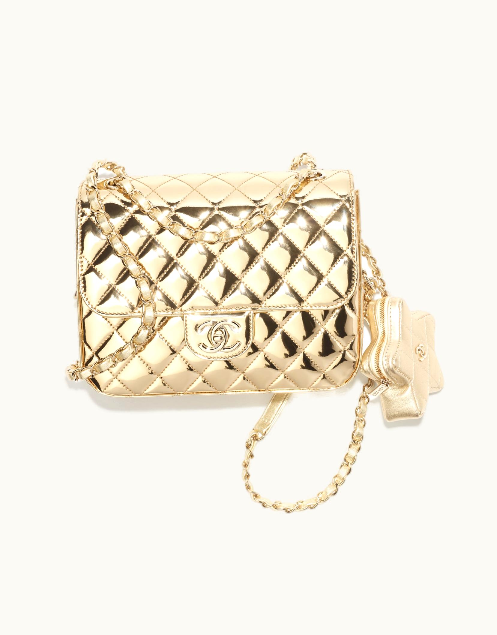 Chanel Chanel Backpack & Star Coin Purse, Mirror Calfskin, Metallic Calfskin & Gold-Tone Metal, Light Gold