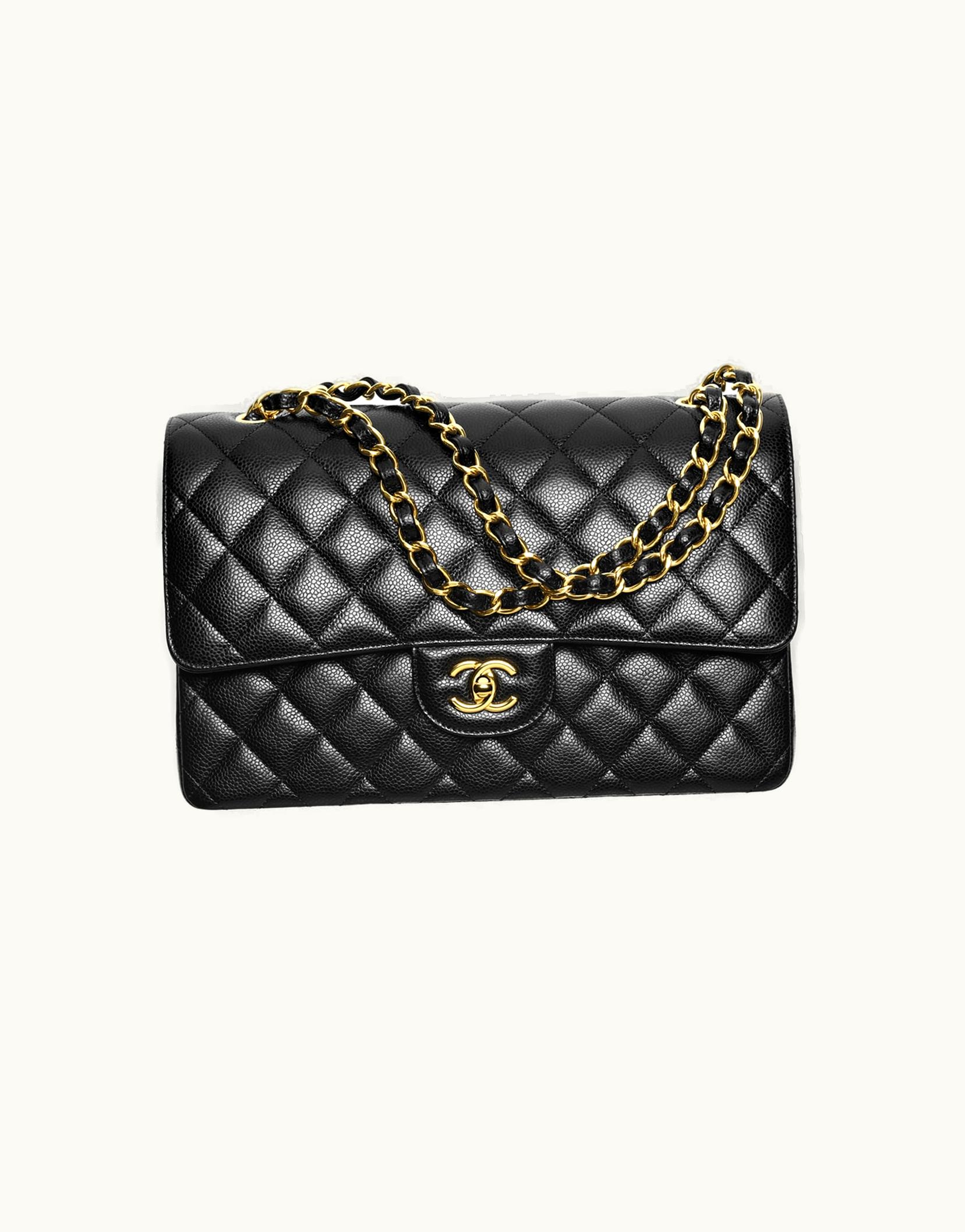 Chanel Chanel Large Classic Handbag, Grained Calfskin & Gold-Tone Metal, Black