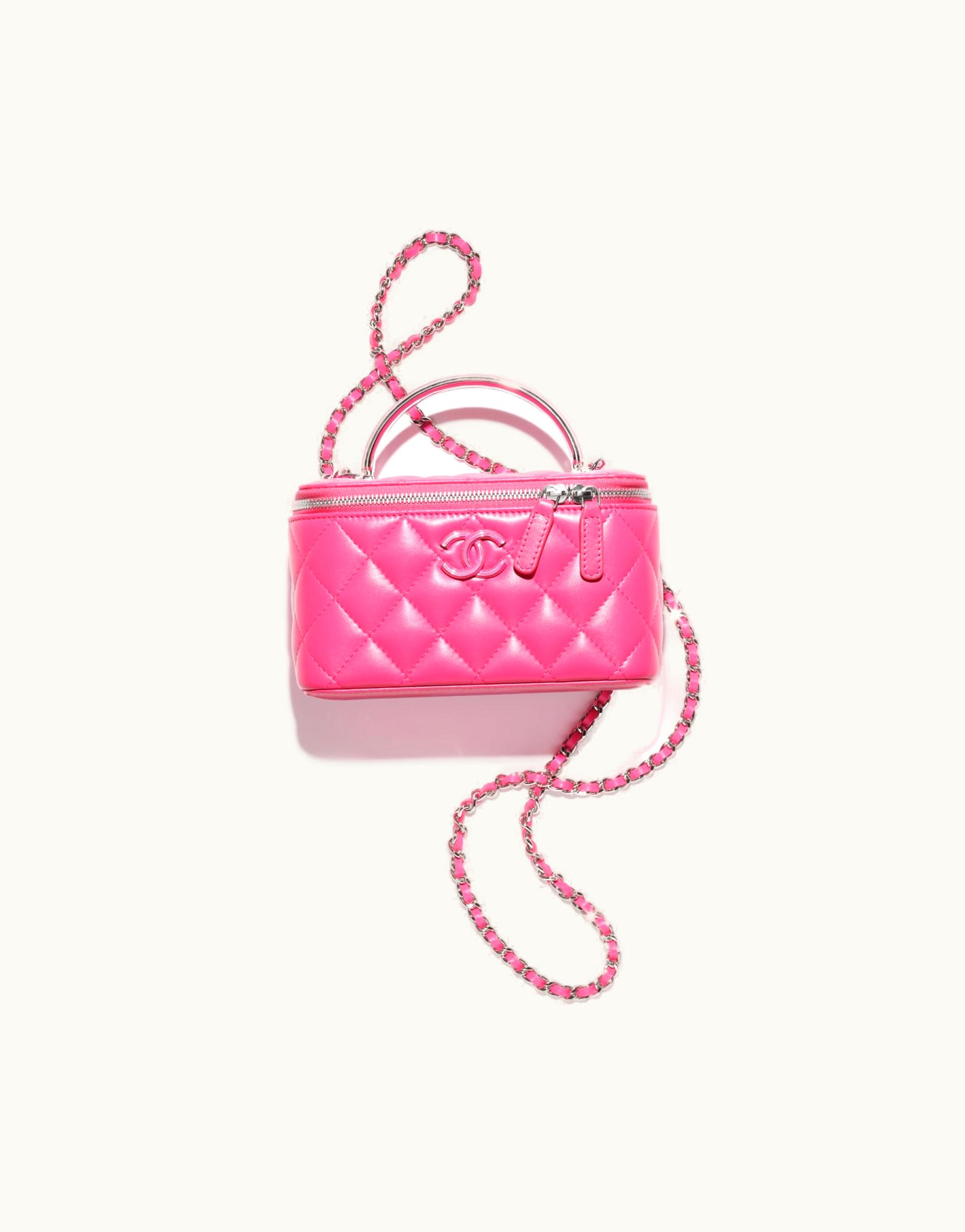 Chanel Chanel Clutch With Chain - Lambskin, Enamel & Silver-Tone Metal, Fuchsia
