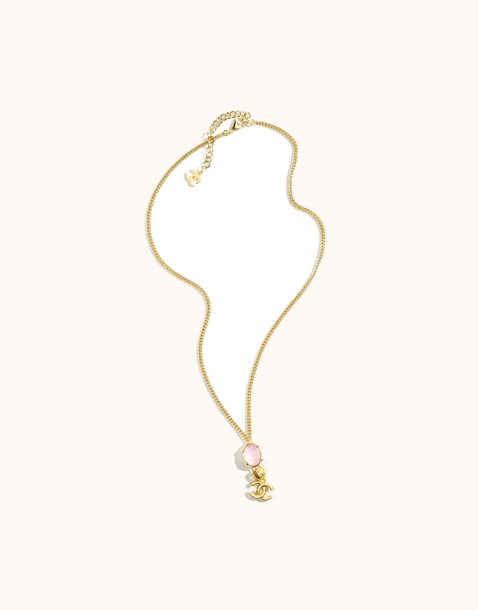 Chanel Chanel Pendant Necklace - Metal, Glass Pearls & Strass, Gold, Pearly Pink & Crystal