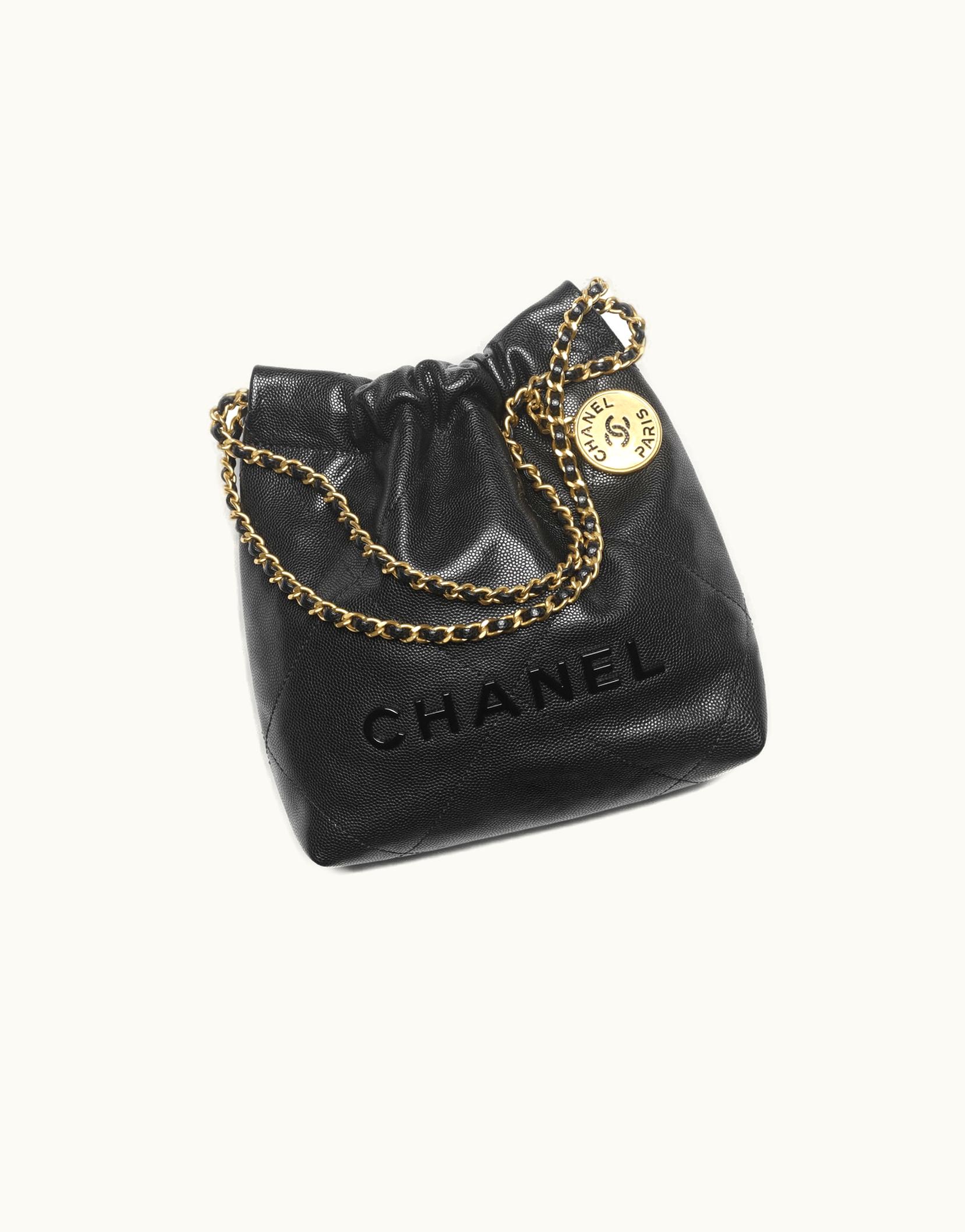 Chanel Chanel 22 Mini Handbag, Shiny Grained Calfskin, Gold-Tone & Lacquered Metal, Black