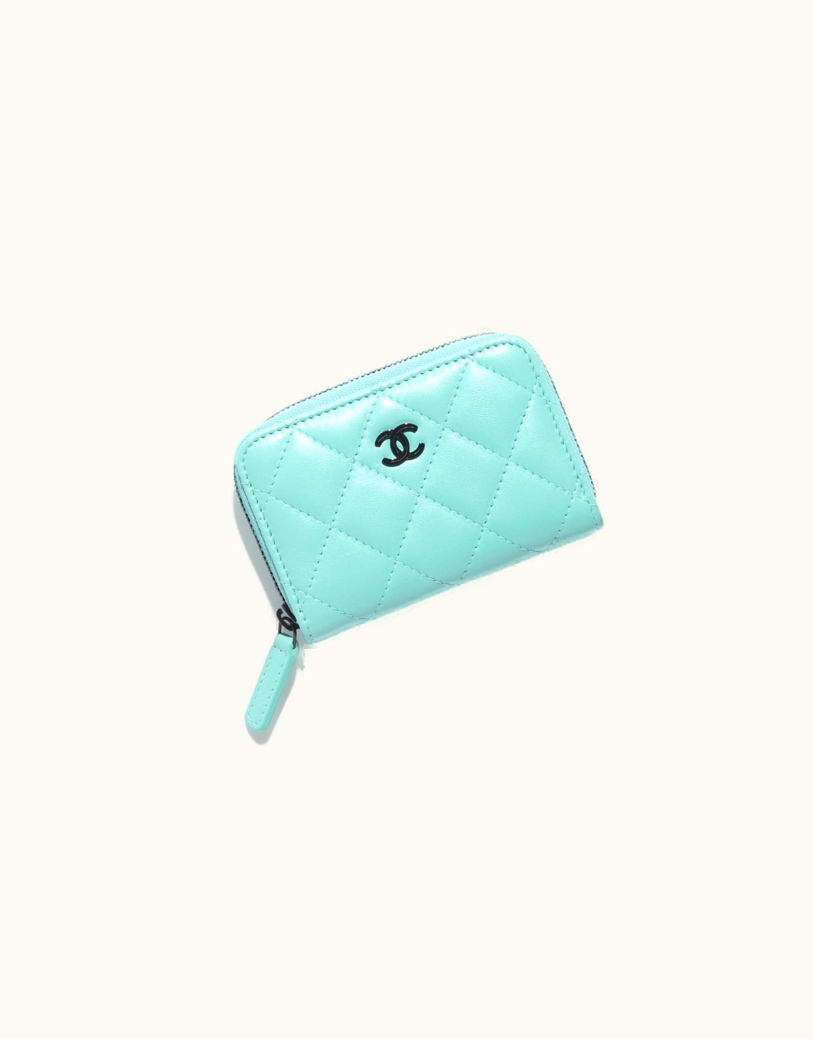 Chanel Chanel Classic Zipped Coin Purse - Lambskin & Black Metal, Turquoise