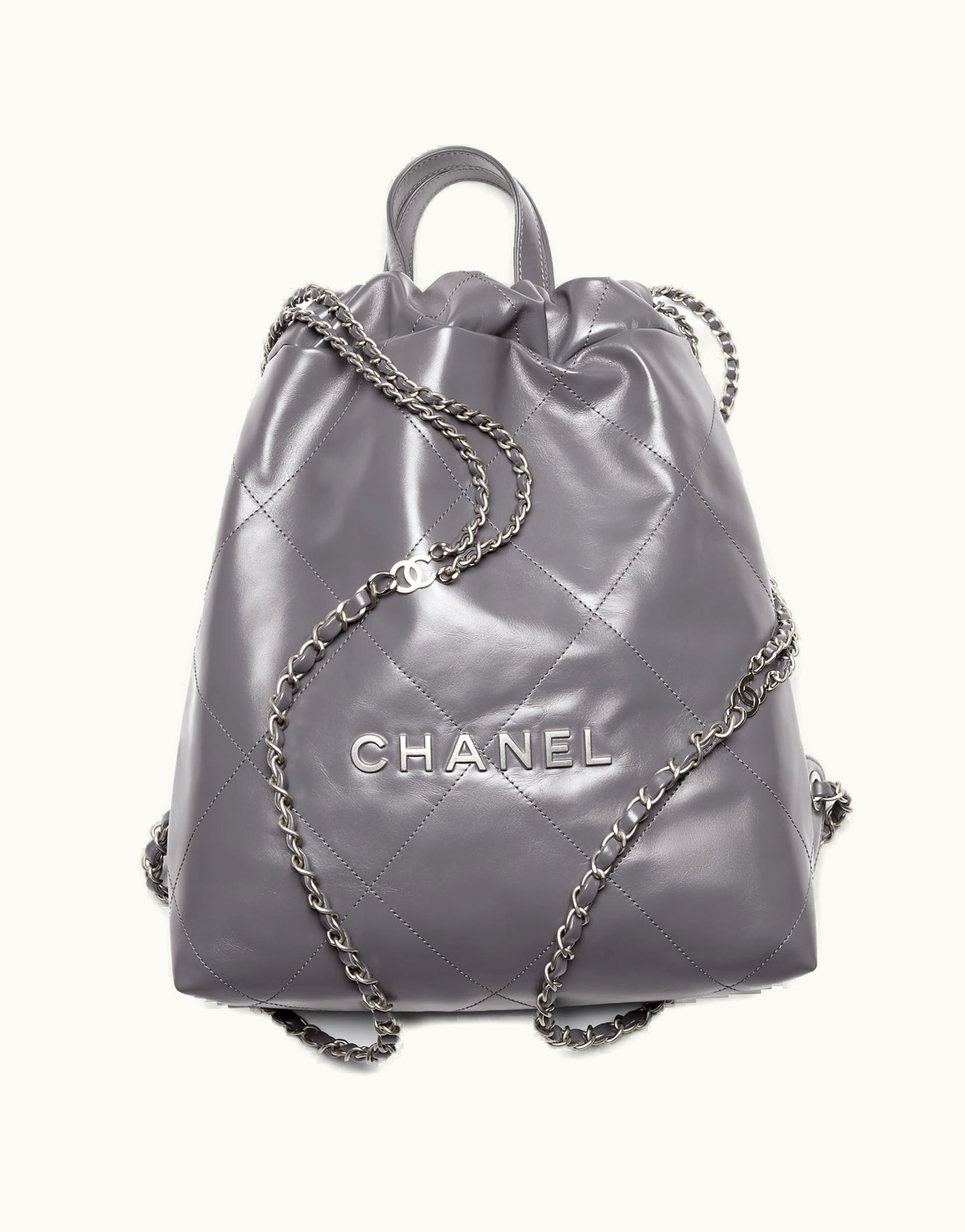 Chanel Chanel 22 Backpack, Calfskin & Silver-Tone Metal, Gray
