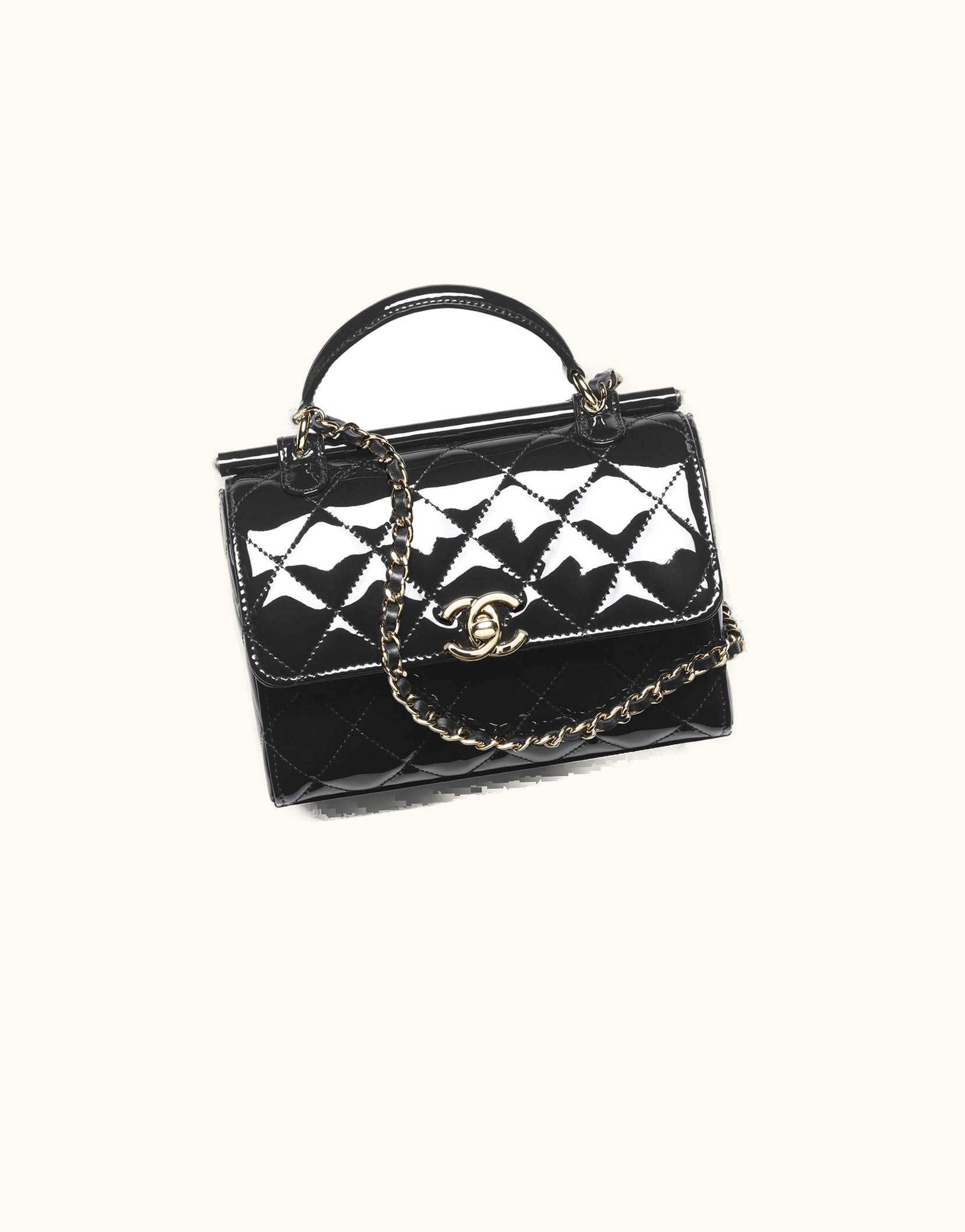 Chanel Chanel Small Box Bag, Patent Calfskin & Gold-Tone Metal, Black
