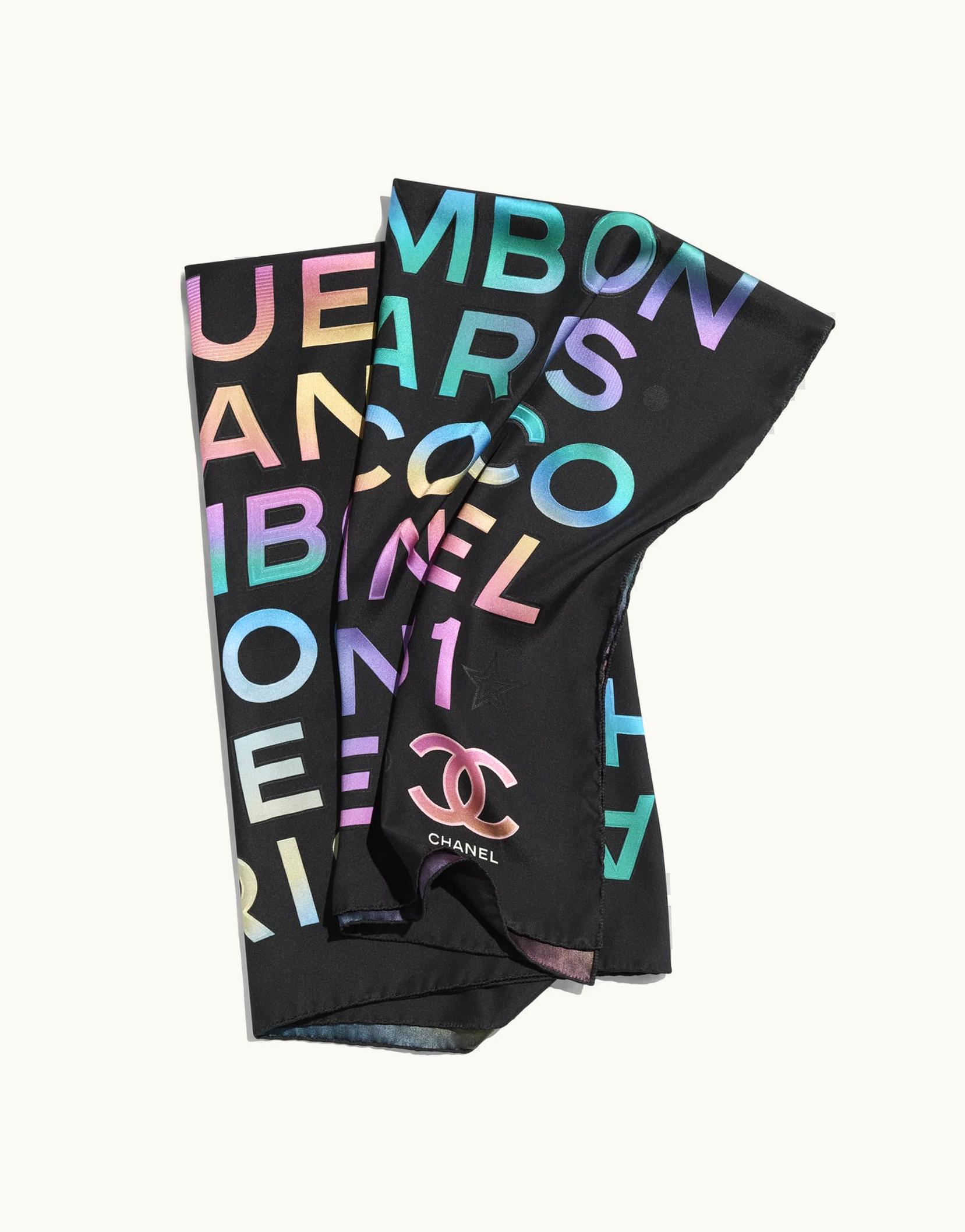 Chanel Chanel Square Scarf - Silk Jacquard Satin, Black & Multicolor