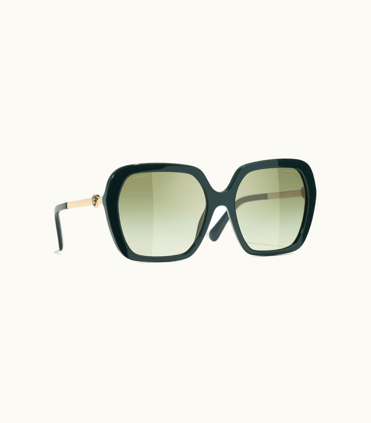 Chanel Chanel Sunglasses: Square Sunglasses, Acetate & Metal Green