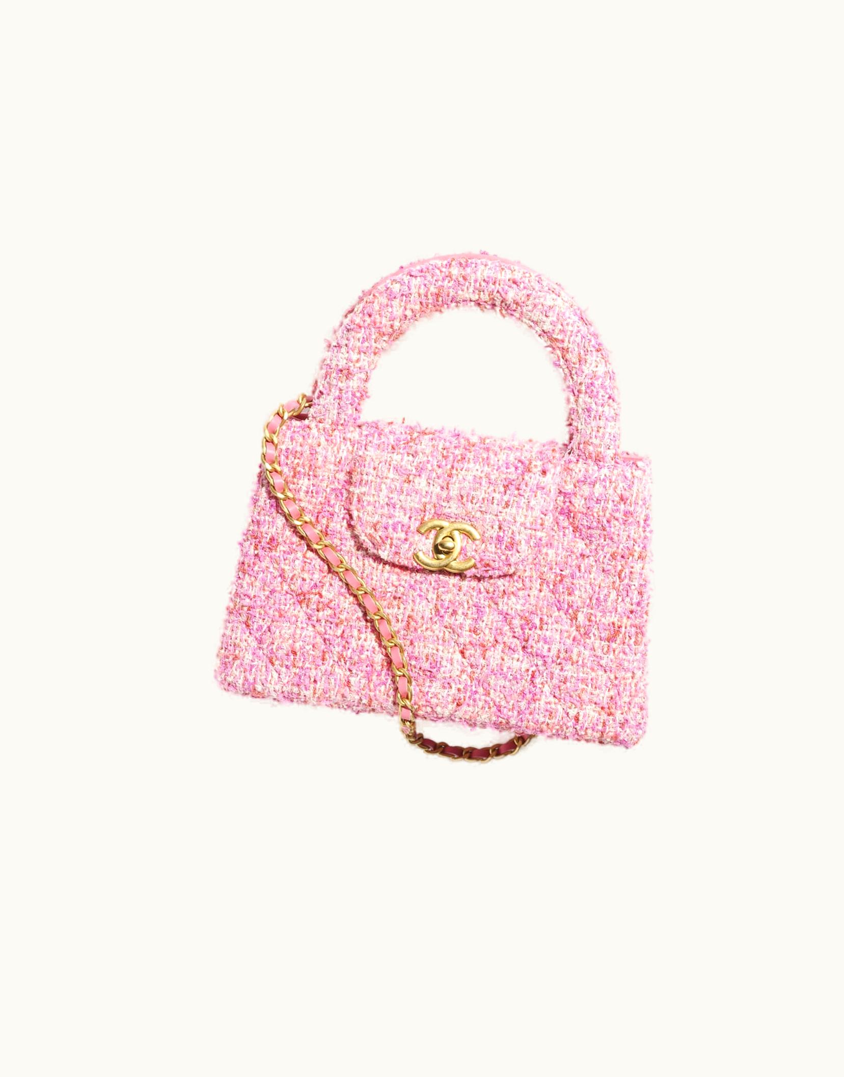 Chanel Chanel Mini Shopping Bag, Cotton Tweed & Gold-Tone Metal, Pink & Ecru