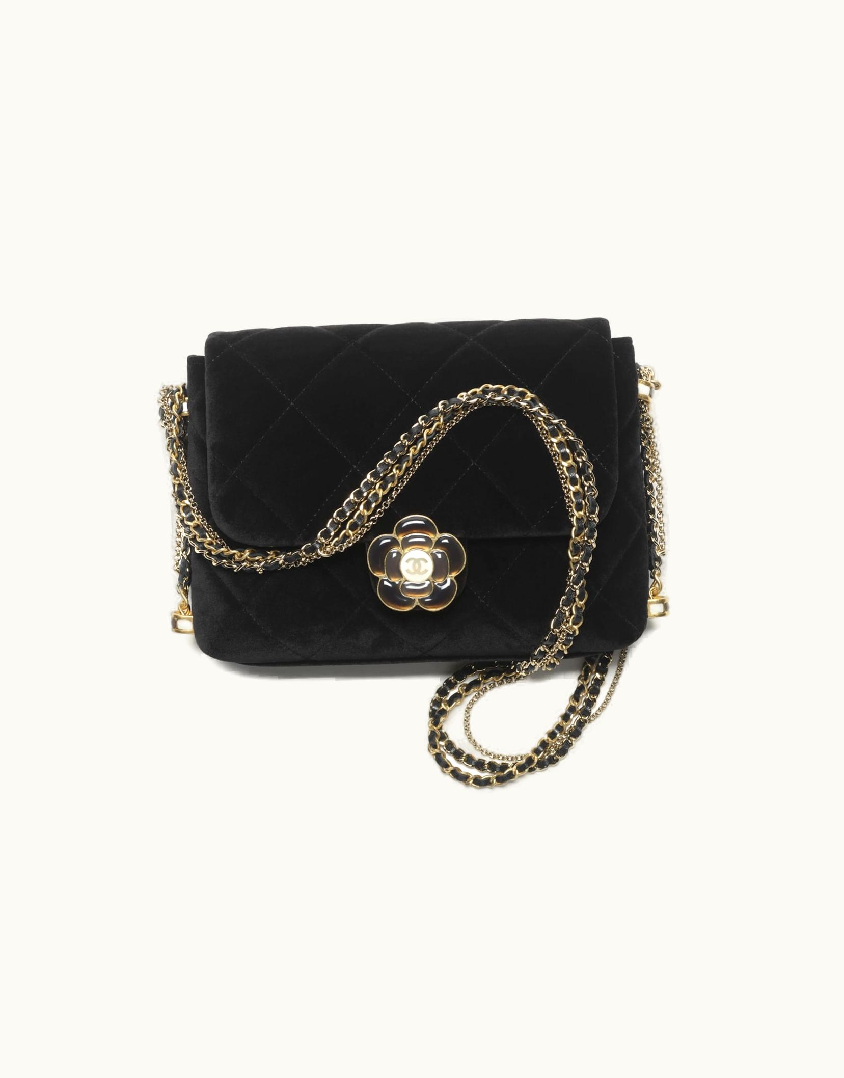 Chanel Chanel Mini Flap Bag, Velvet, Enamel & Gold-Tone Metal, Black