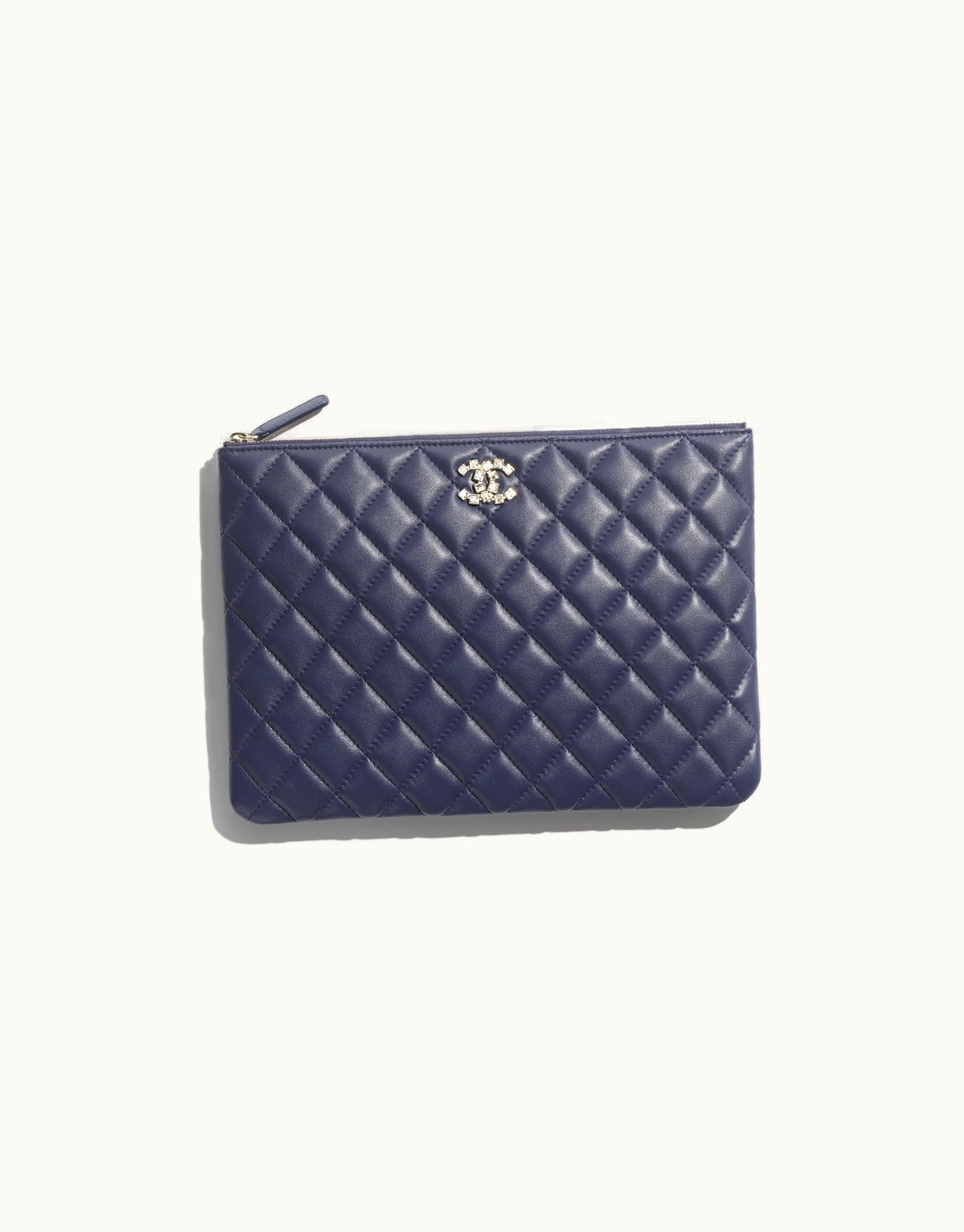 Chanel Chanel Pouch - Lambskin, Strass & Gold-Tone Metal, Navy Blue