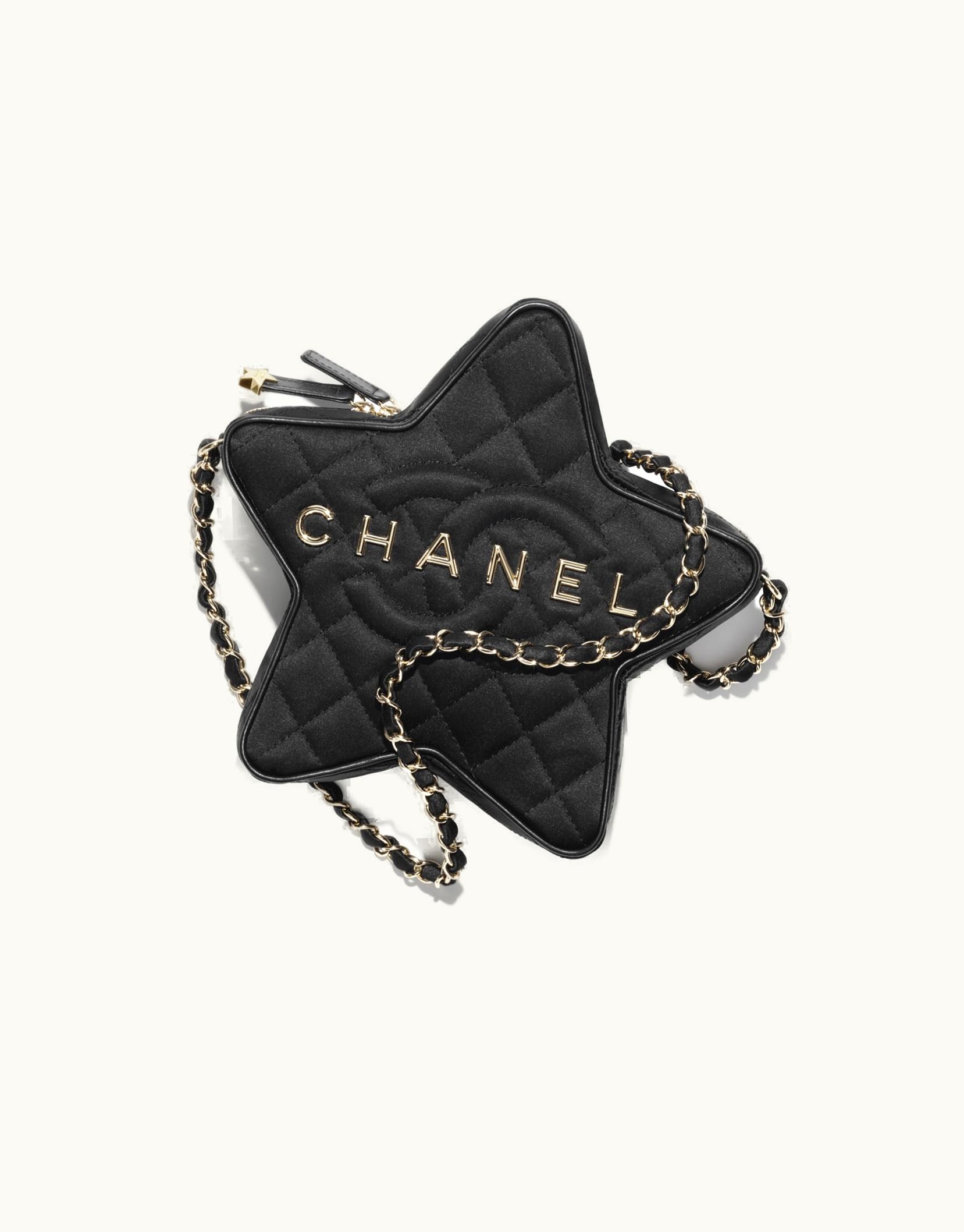 Chanel Chanel Star Handbag, Satin & Gold-Tone Metal, Black