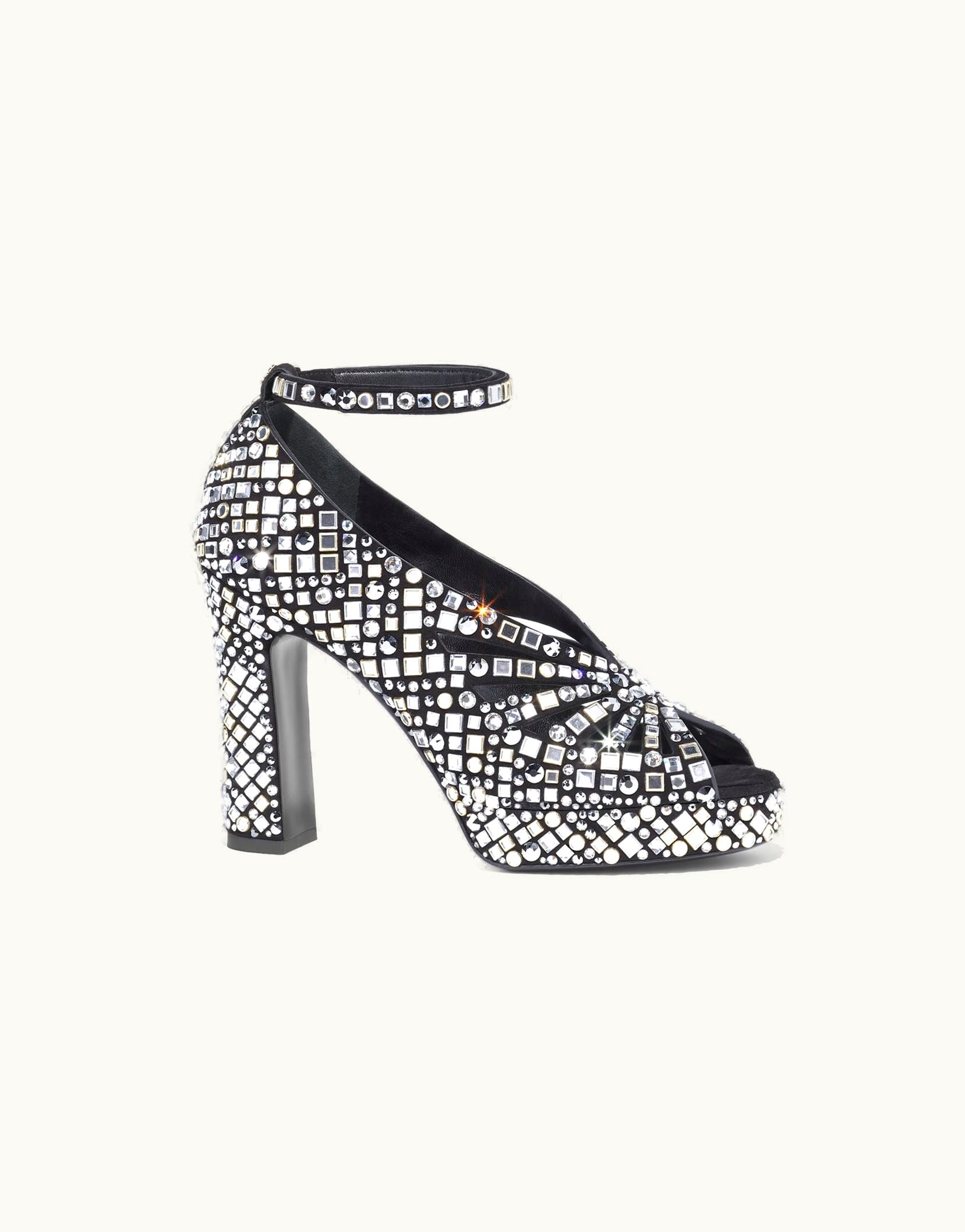 Chanel Chanel Sandals - Strass & Suede Kidskin, Silver & Black