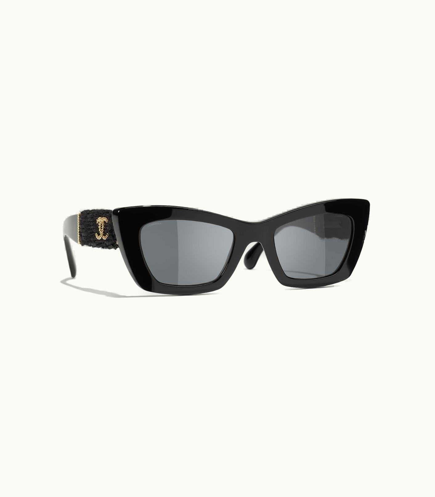 Chanel Chanel Sunglasses: Cat Eye Sunglasses, Acetate & Tweed Black & Gold