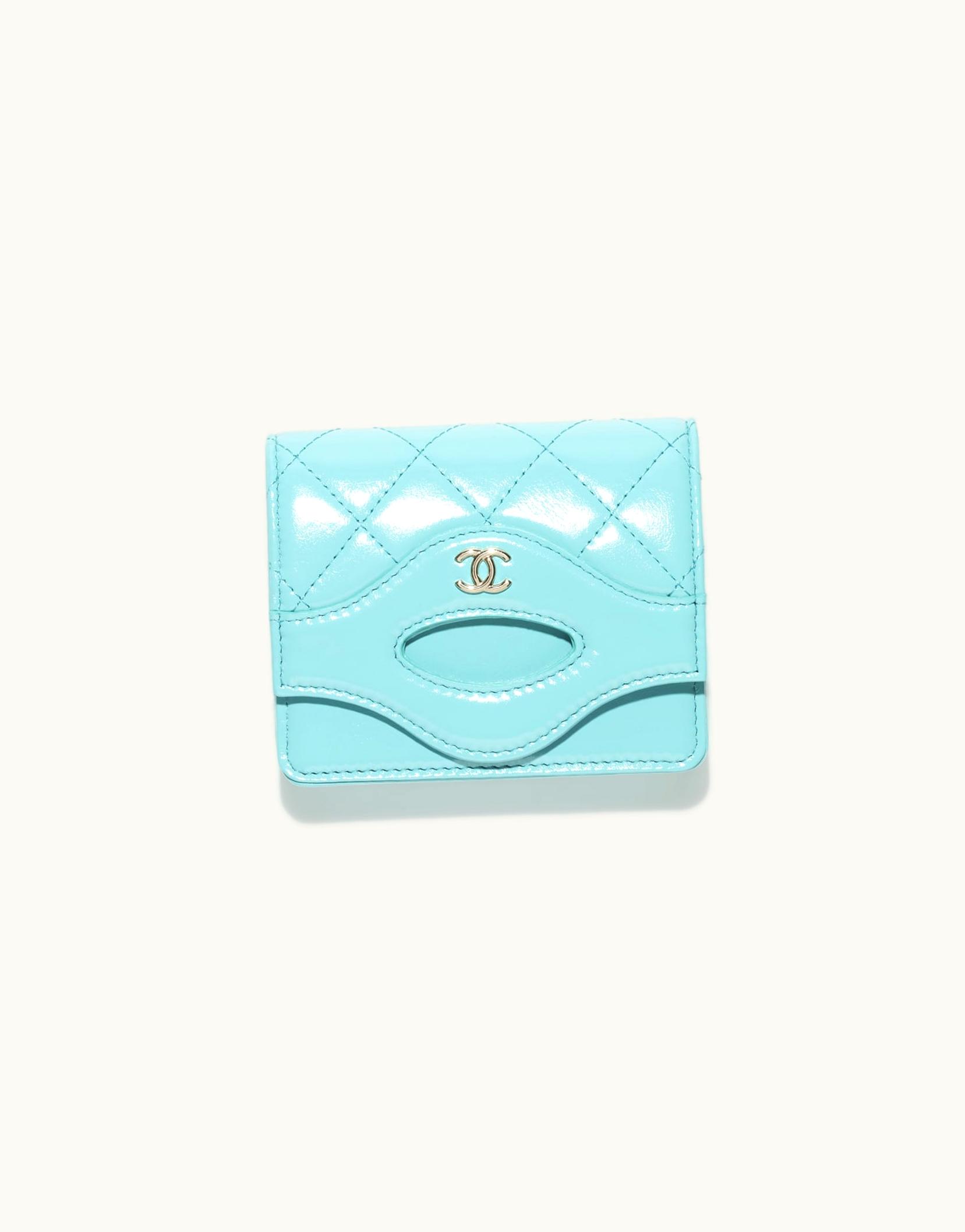 Chanel Chanel Flap Card Holder - Shiny Calfskin & Gold-Tone Metal, Turquoise