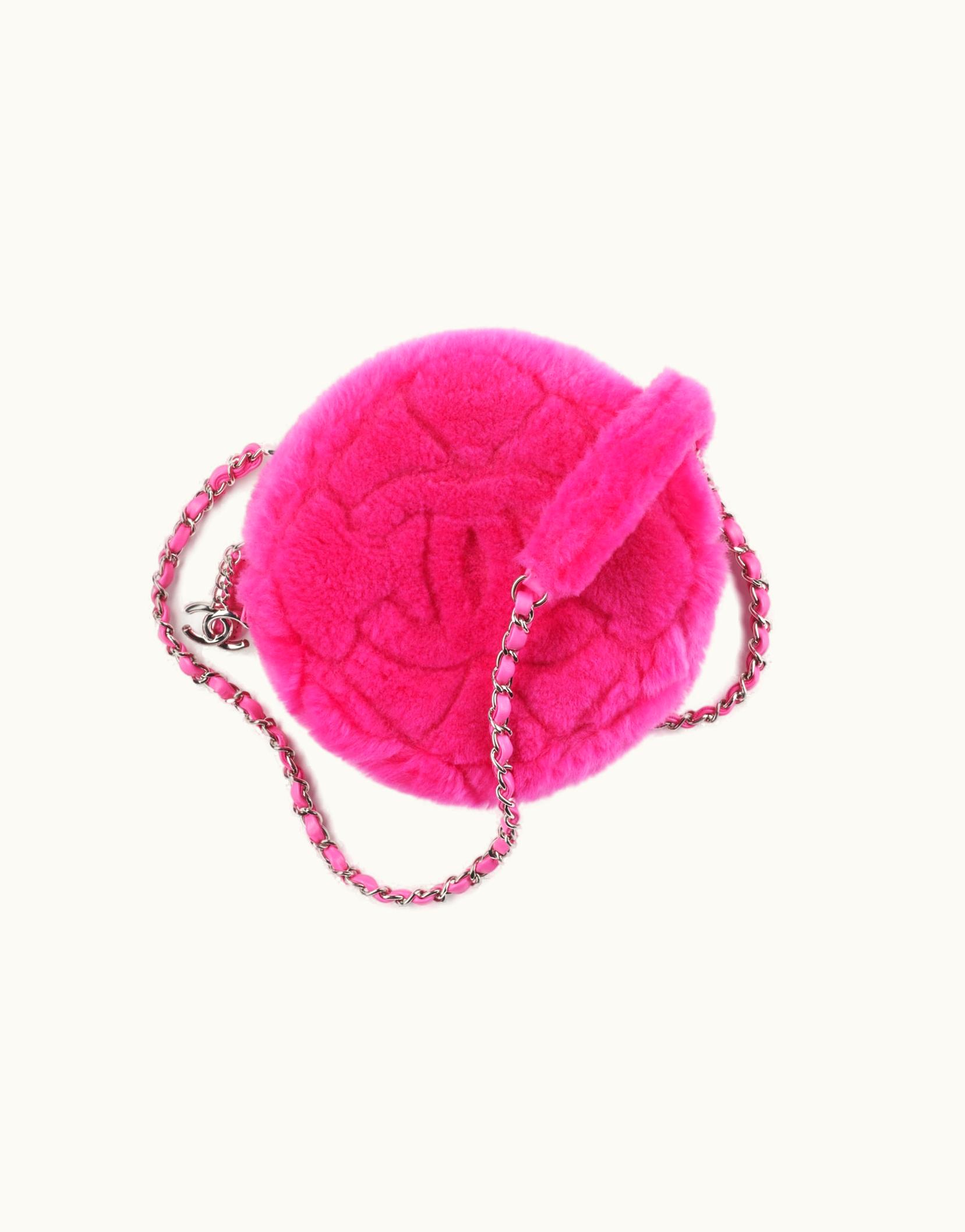 Chanel Chanel Camera Case, Shearling Lambskin & Silver-Tone Metal, Fuchsia