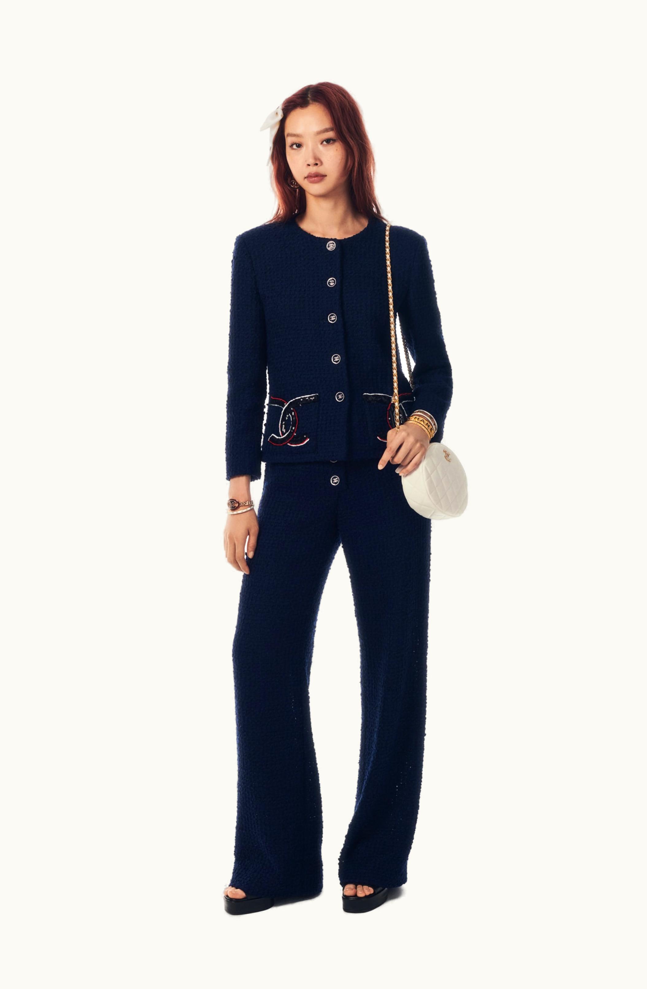 Chanel Chanel Jacket - Embroidered Glittered Tweed, Navy Blue, White & Red