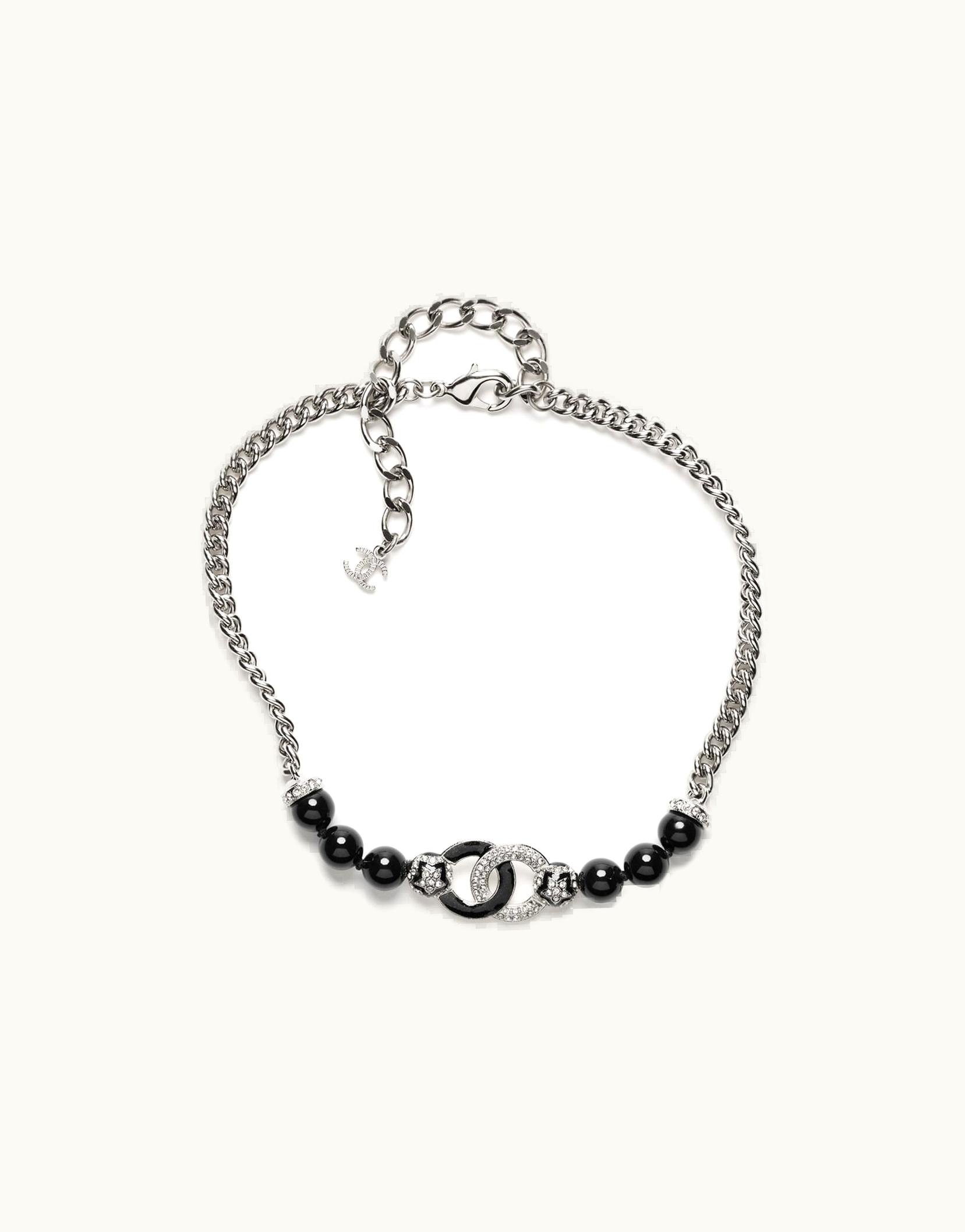 Chanel Chanel Choker - Metal, Glass Pearls & Strass, Silver, Black & Crystal