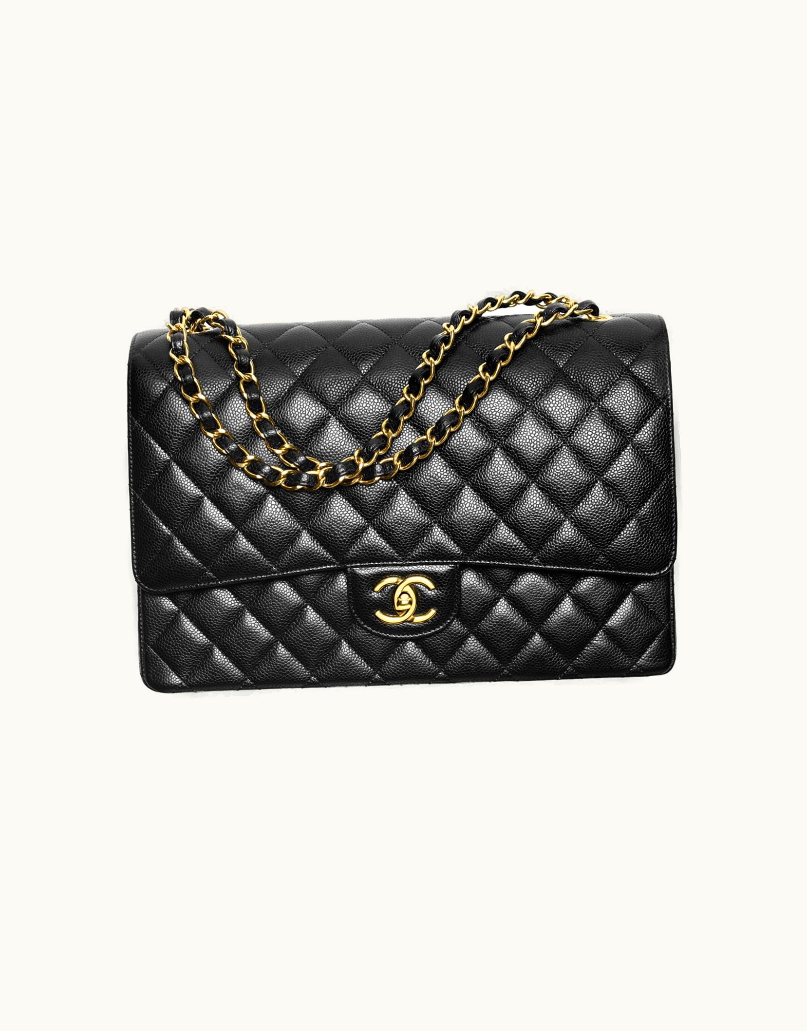 Chanel Chanel Maxi Classic Handbag, Grained Calfskin & Gold-Tone Metal, Black
