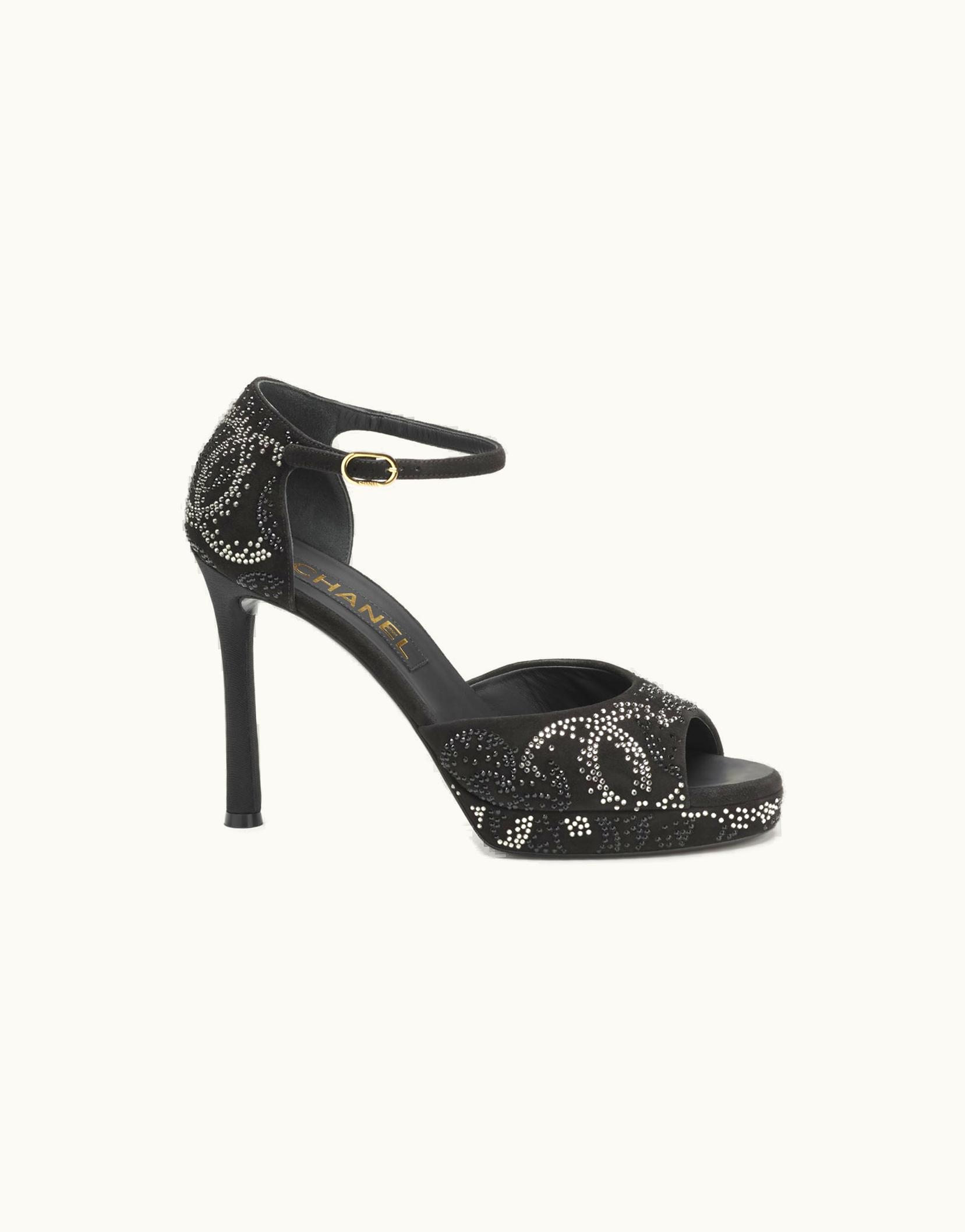 Chanel Chanel Sandals - Suede Kidskin & Strass, Black & Silver