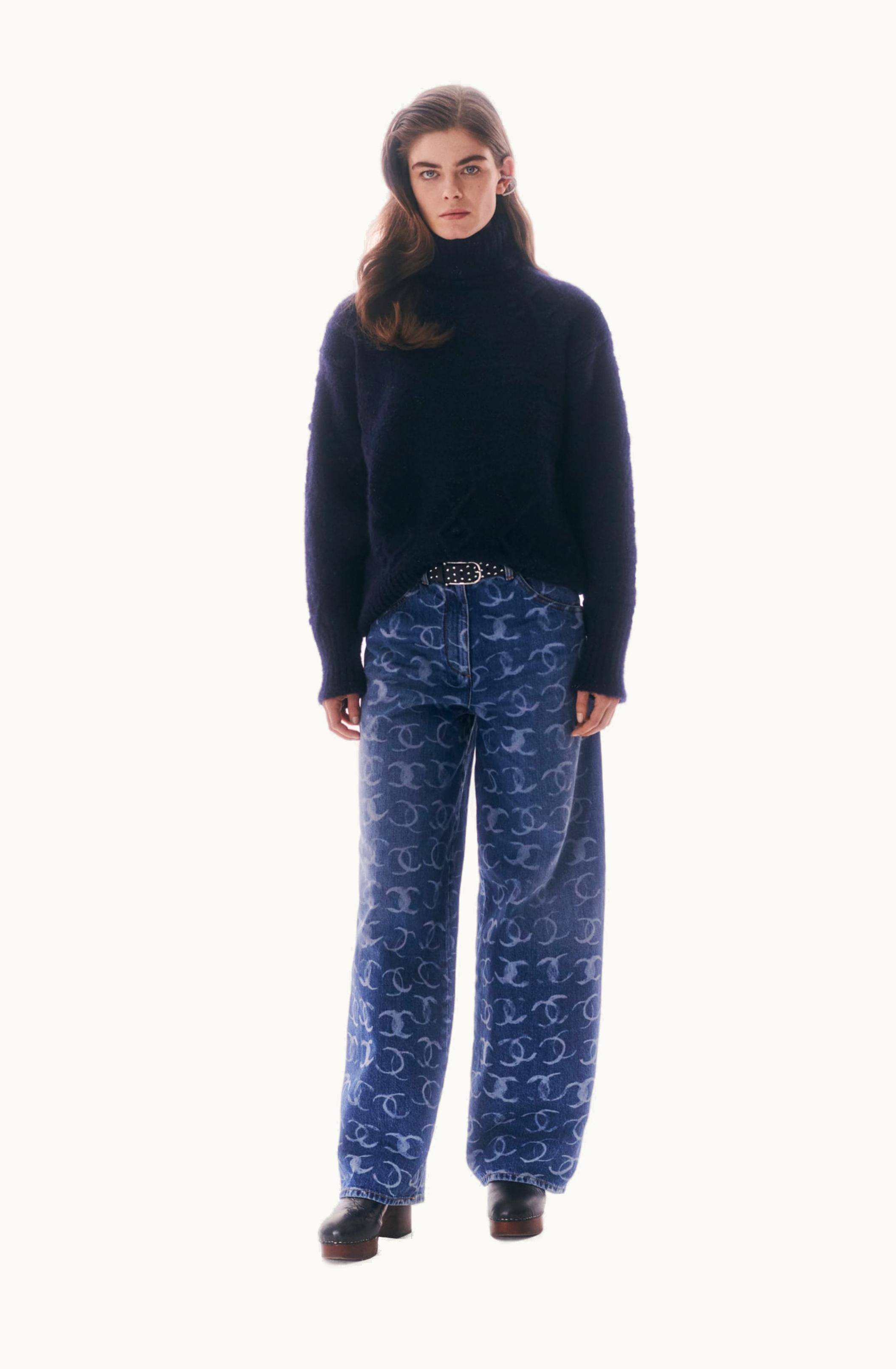 Chanel Chanel Jeans - Printed Embroidered Denim, Dark Blue, White & Silver