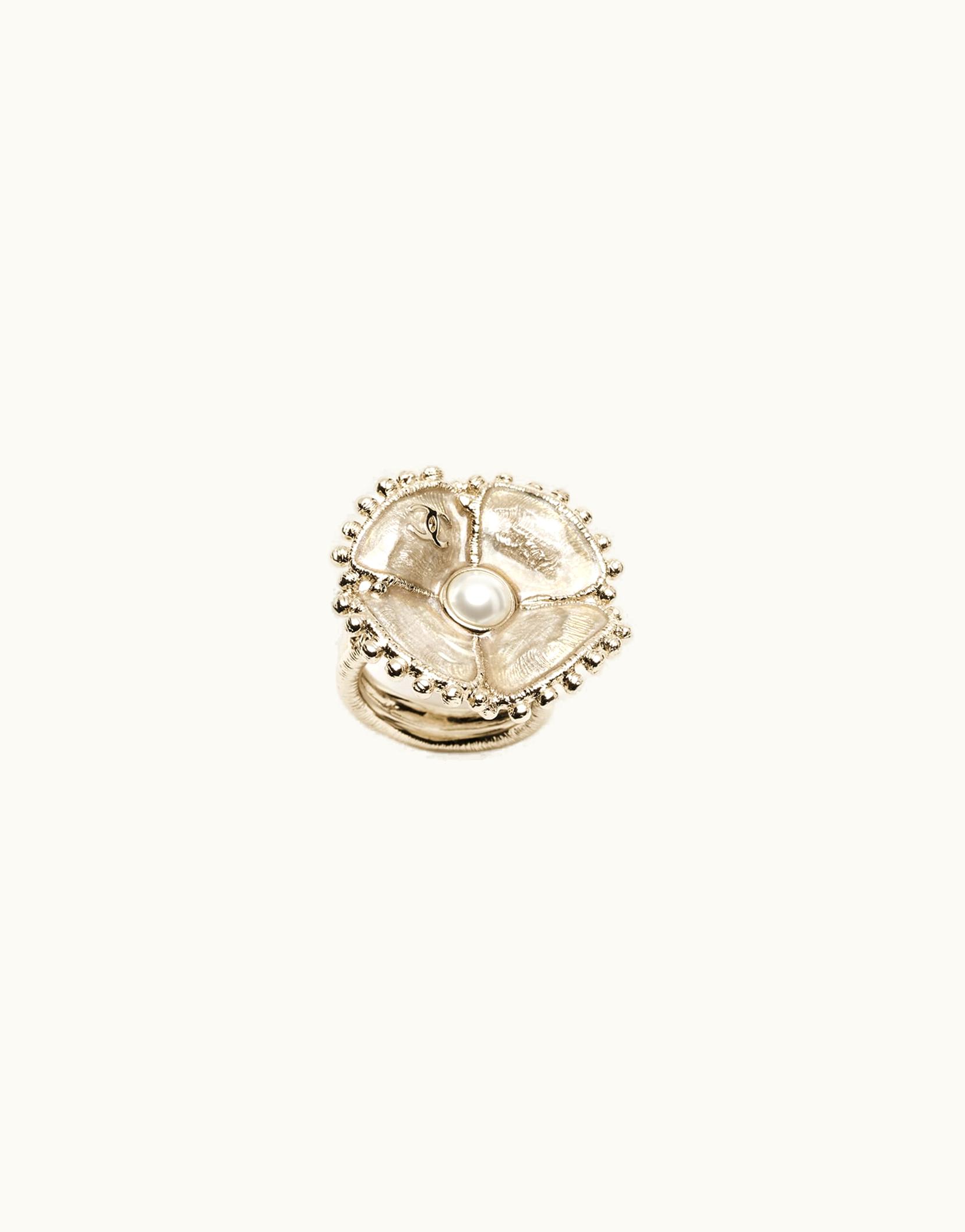 Chanel Chanel Ring - Metal & Glass Pearls, Gold, Beige & Pearly White