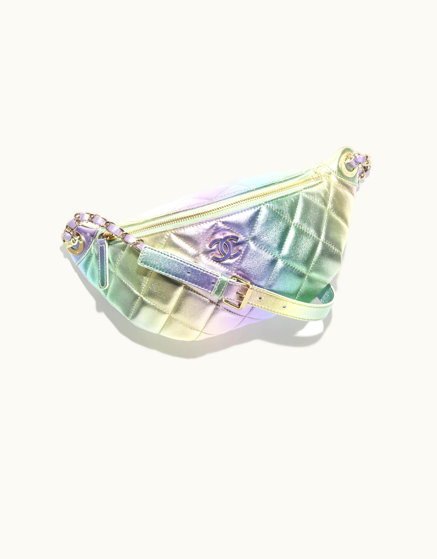 Chanel Chanel Waist Bag, Gradient Metallic Lambskin & Gold-Tone Métal, Iridescent Pink, Purple & Green
