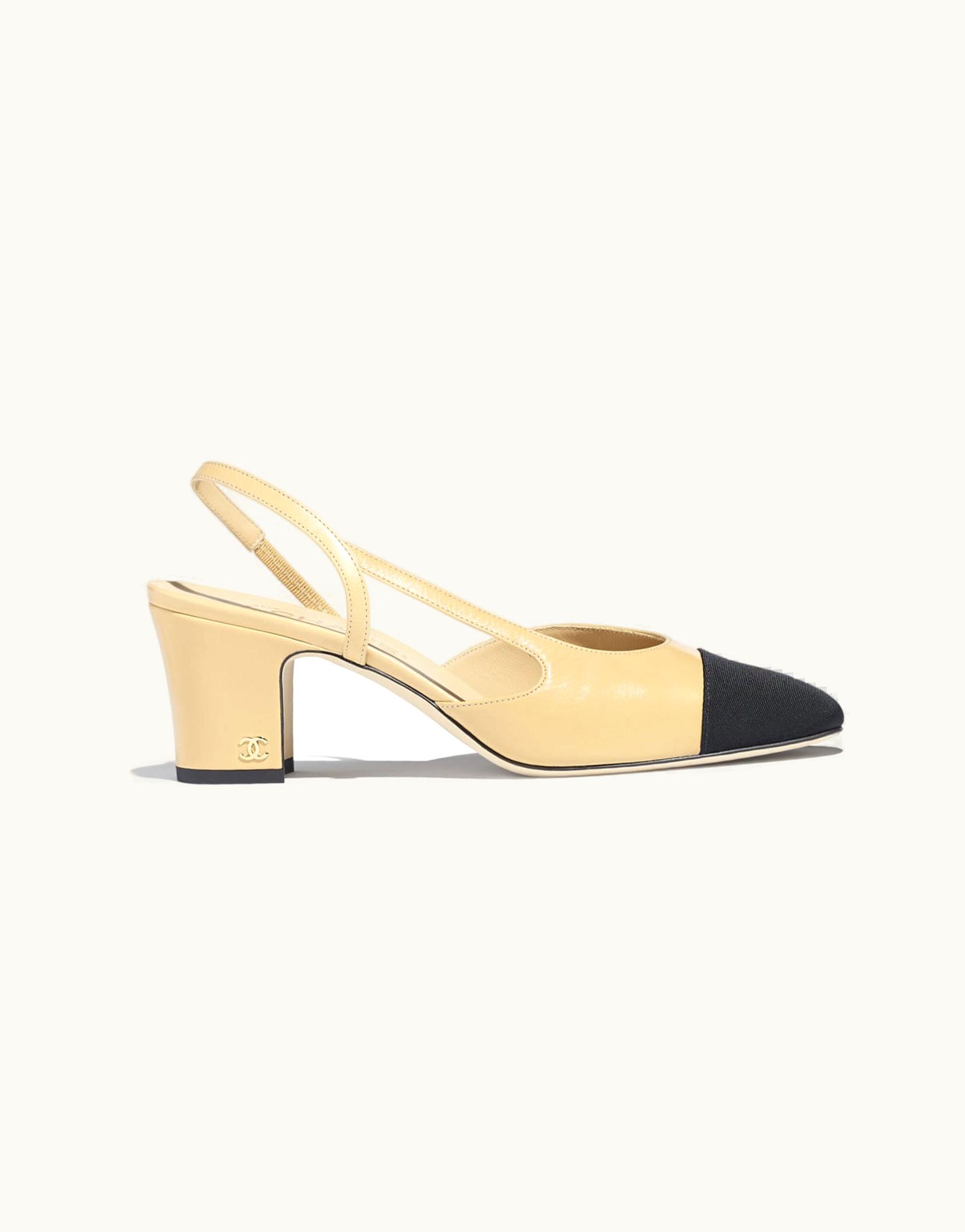 Chanel Chanel Slingbacks - Goatskin & Grosgrain, Beige & Black Beige & Black
