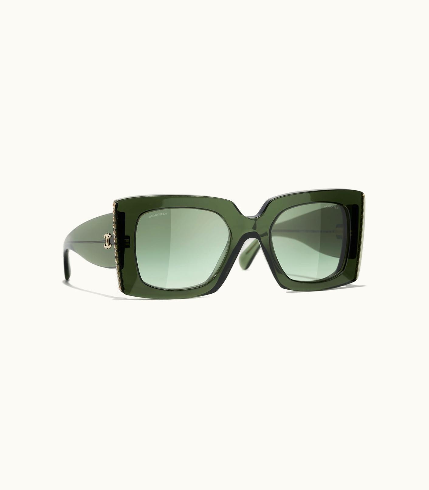 Chanel Chanel Sunglasses: Square Sunglasses, Acetate & Glass Pearls Dark Green