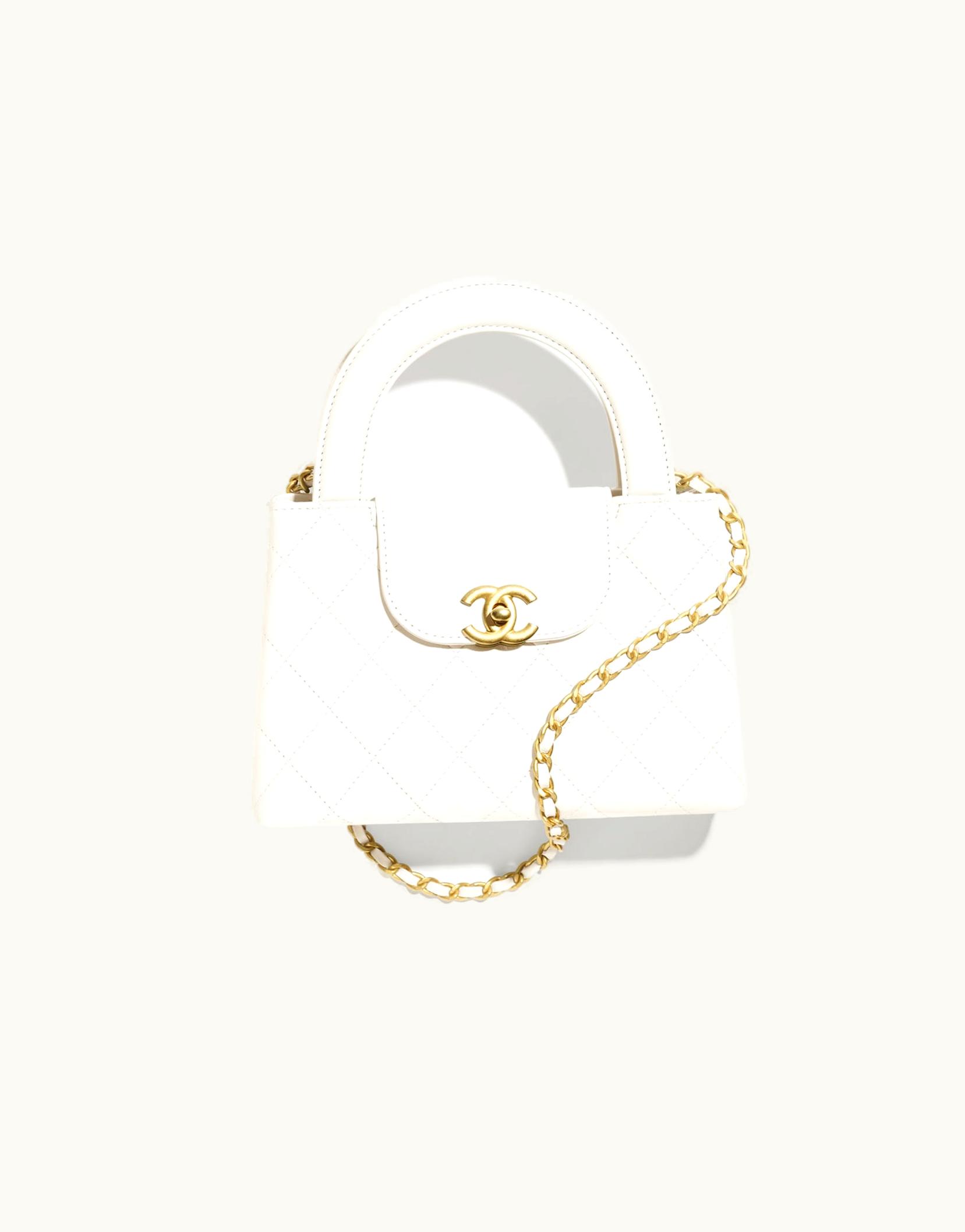 Chanel Chanel Mini Shopping Bag, Shiny Crumpled Calfskin & Gold-Tone Metal, White