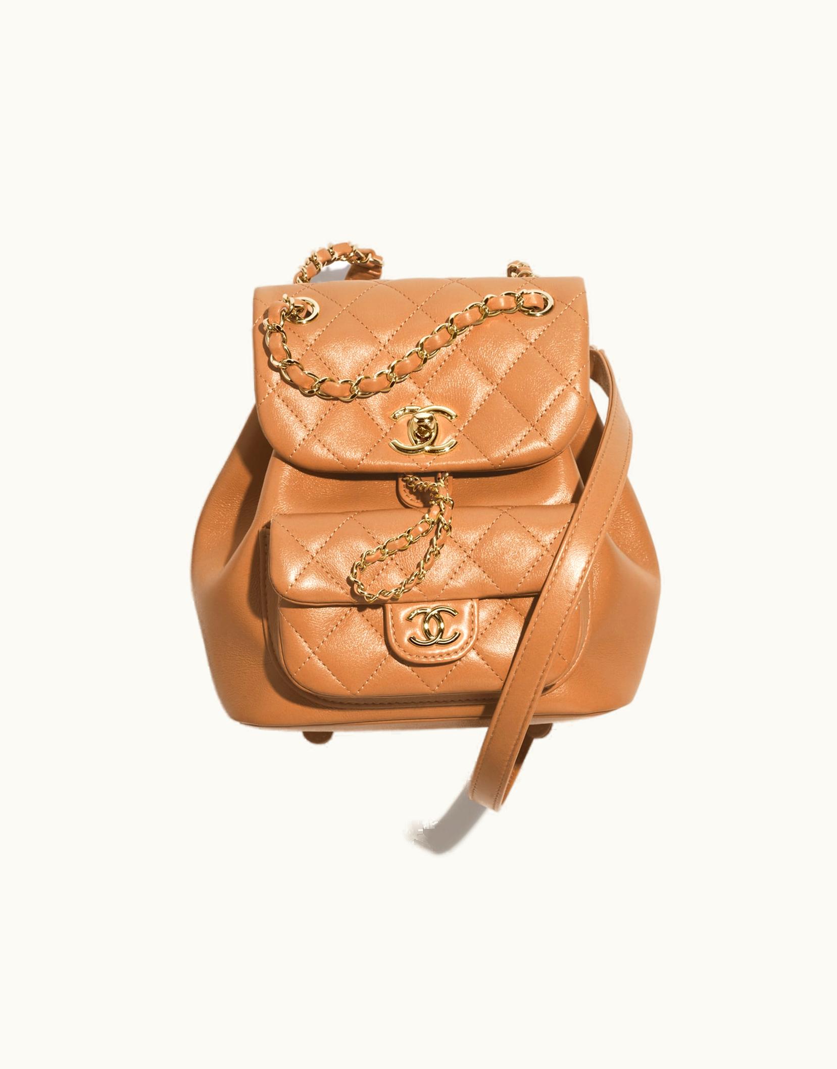 Chanel Chanel Small Backpack, Calfskin & Gold-Tone Metal, Camel