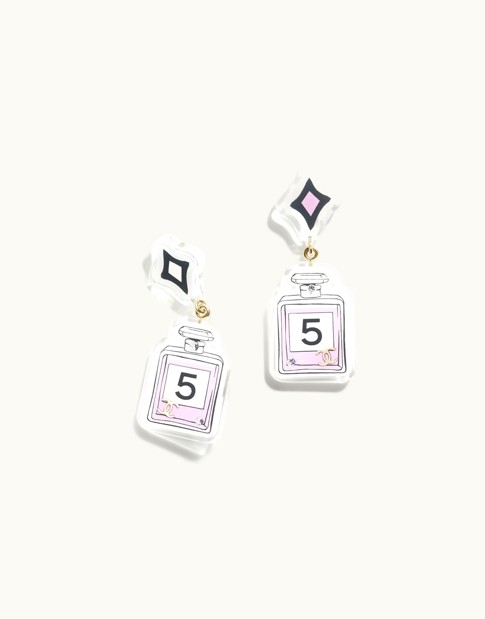 Chanel Chanel Pendant Earrings - Metal, Resin & Strass, Gold, Pink, Black & Crystal