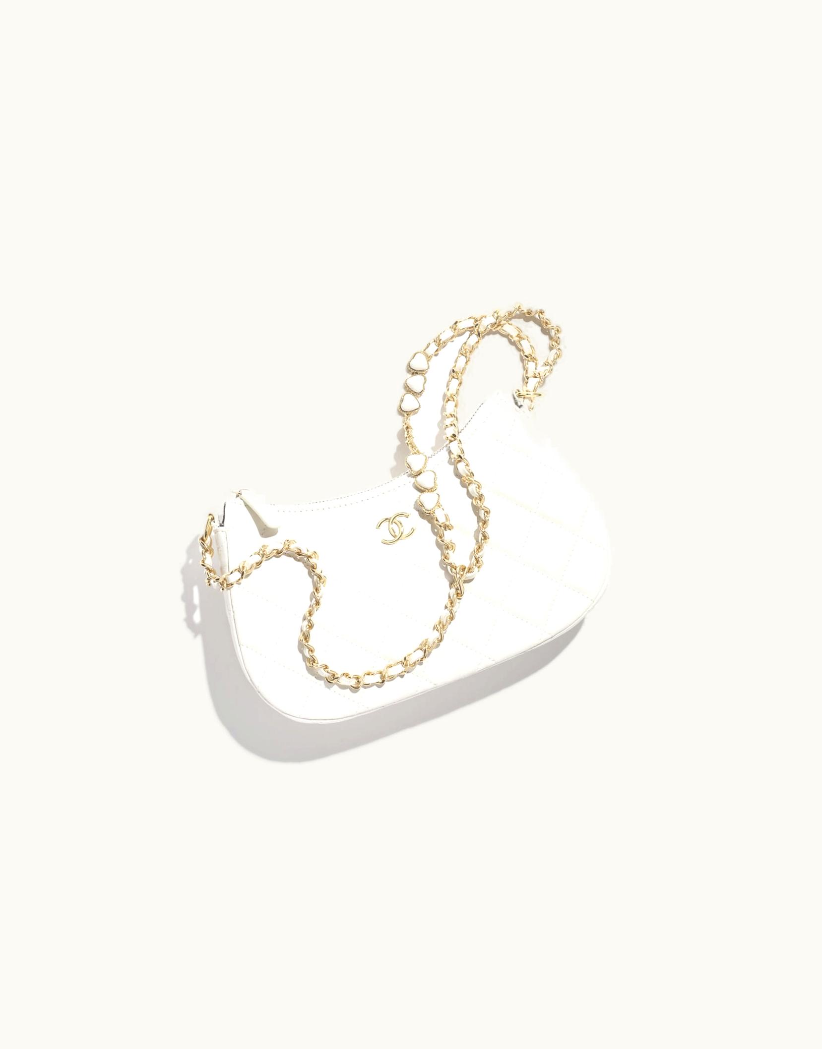 Chanel Chanel Clutch With Chain - Shiny Crumpled Calfskin, Resin & Gold-Tone Metal, White