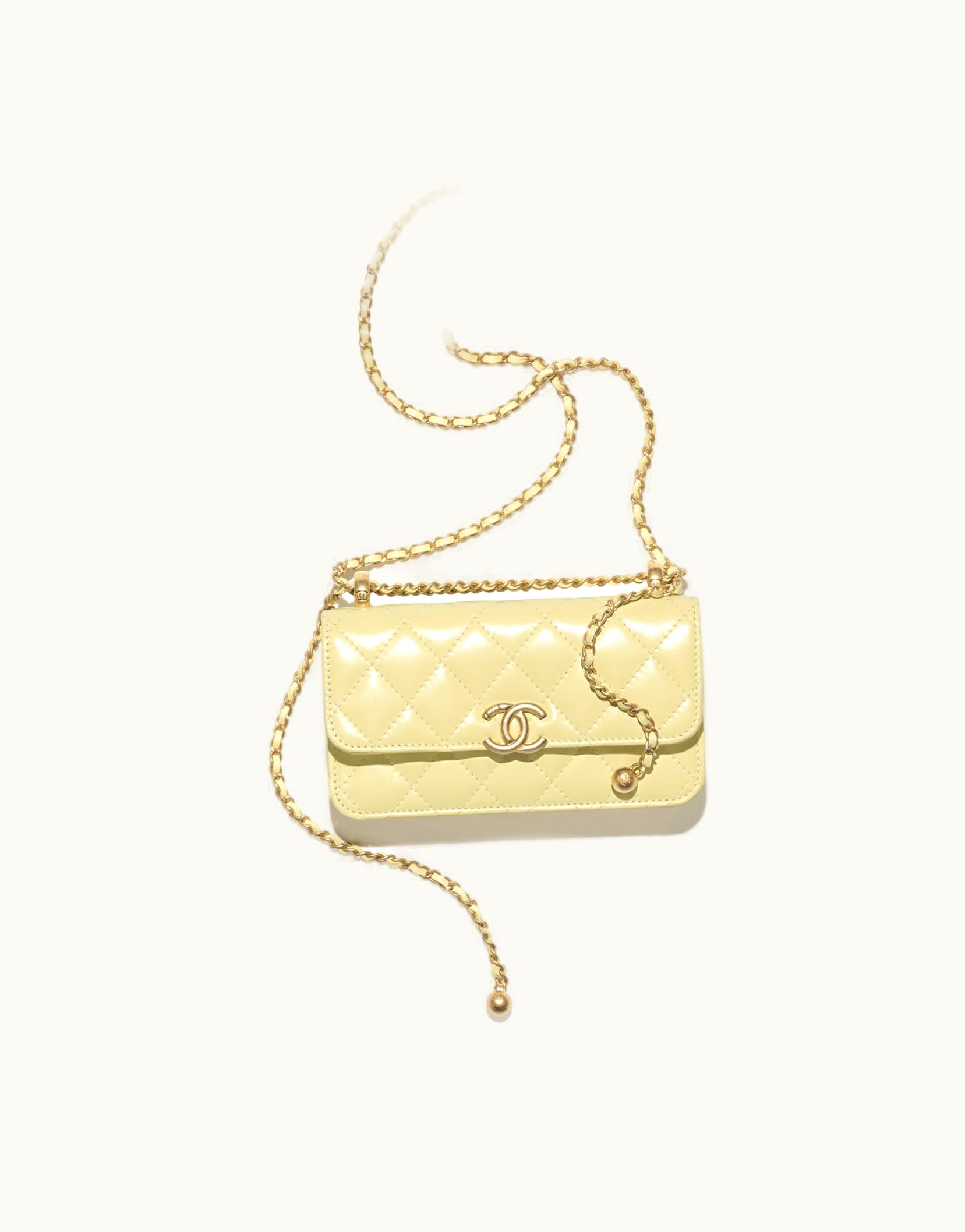 Chanel Chanel Flap Phone Holder With Chain - Shiny Calfskin & Gold-Tone Metal, Yellow
