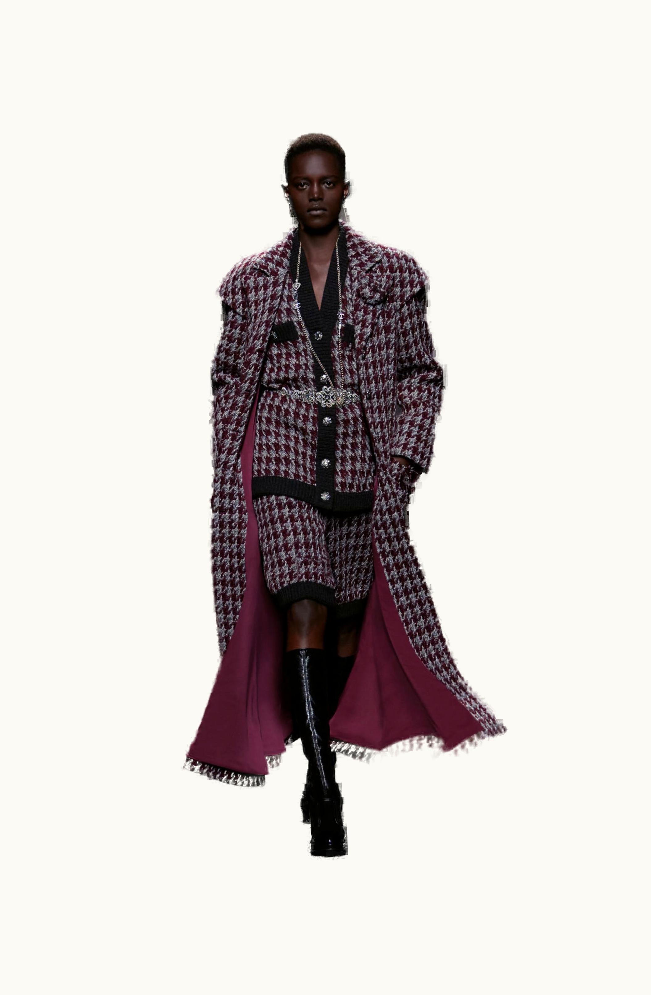 Chanel Chanel Coat - Embroidered Wool Tweed, Burgundy, Gray & Black