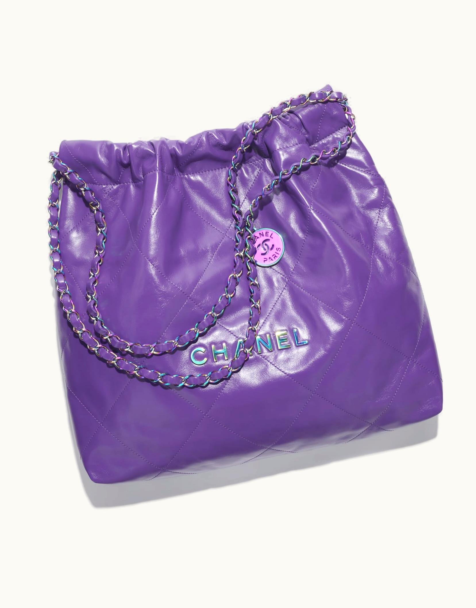 Chanel Chanel 22 Handbag, Shiny Calfskin & Rainbow Metal, Purple