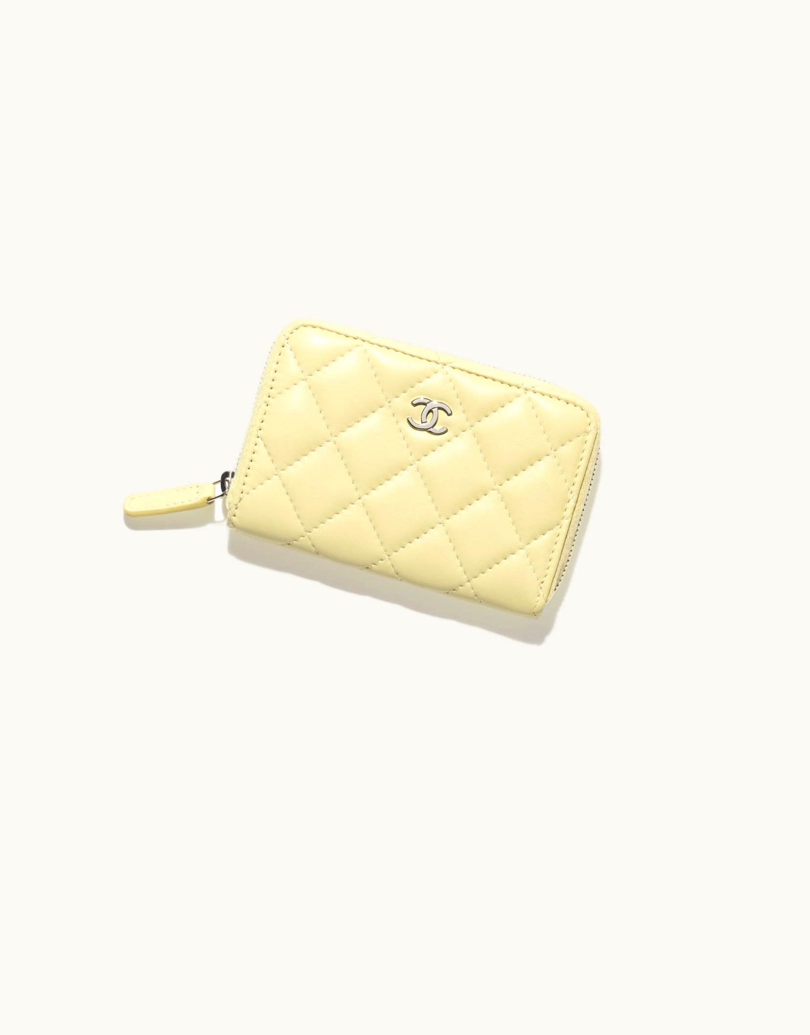 Chanel Chanel Zipped Coin Purse - Lambskin & Silver-Tone Metal, Yellow