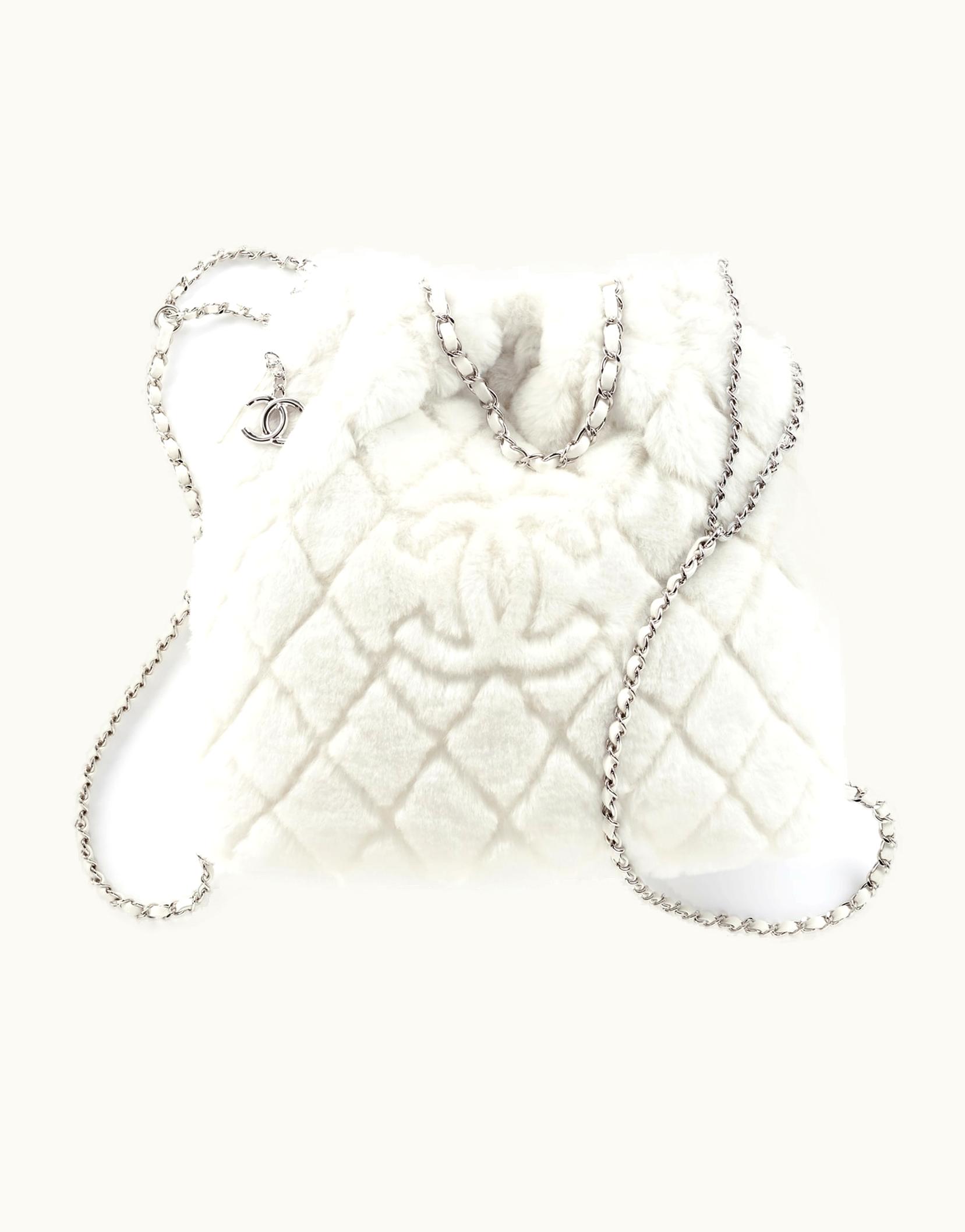 Chanel Chanel Large Backpack, Shearling Lambskin & Silver-Tone Metal, White