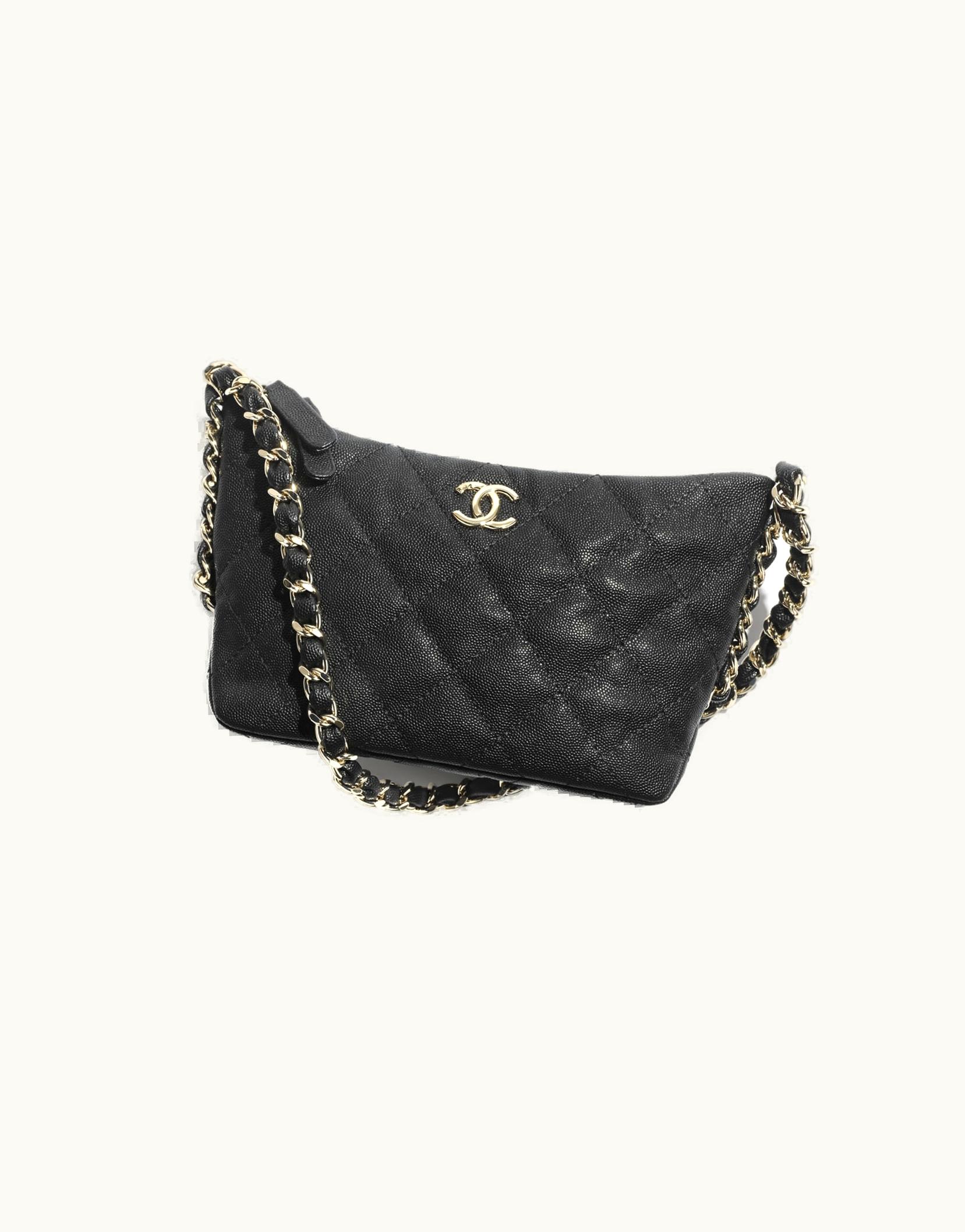 Chanel Chanel Small Hobo Bag, Grained Shiny Calfskin & Gold-Tone Metal, Black