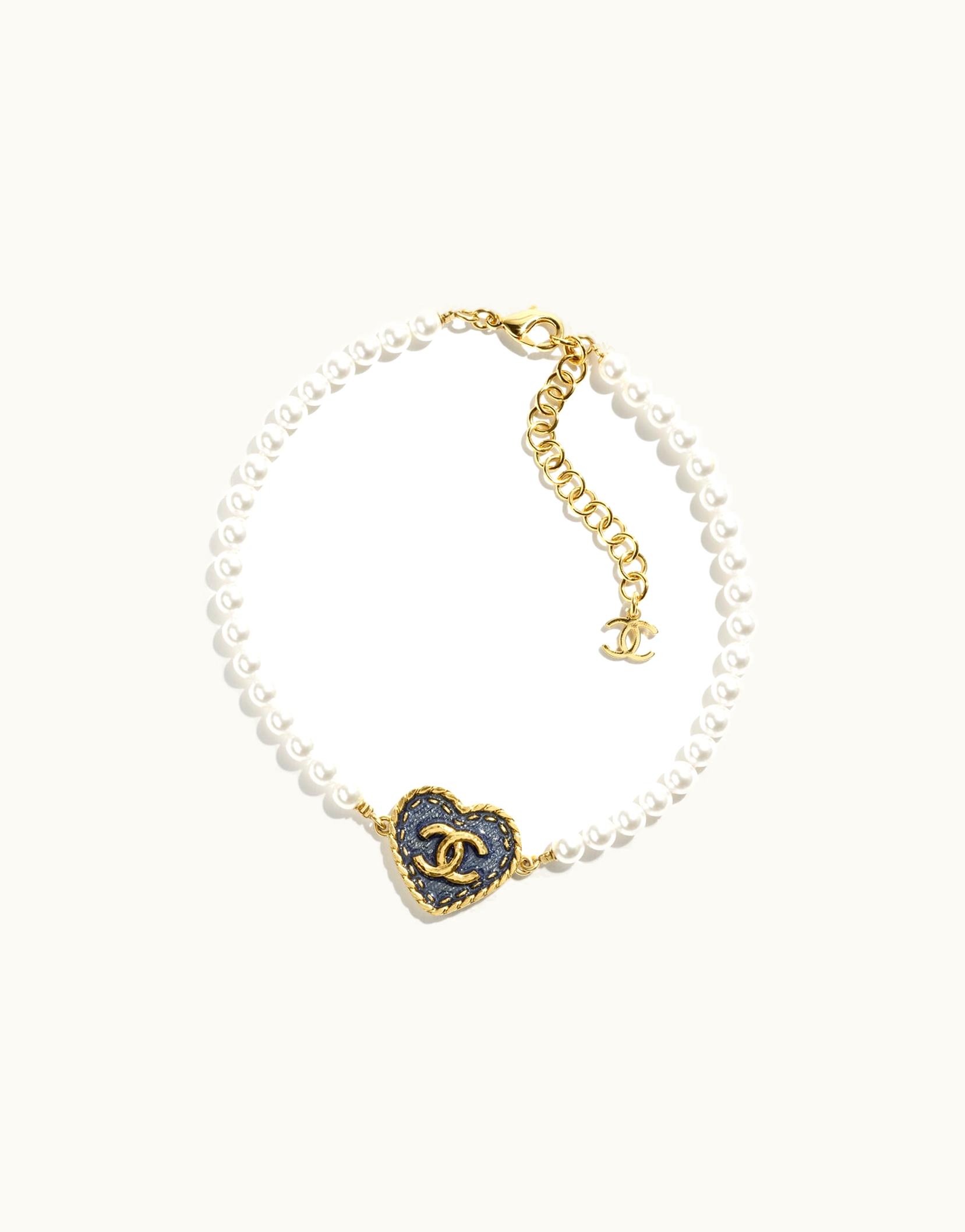 Chanel Chanel Choker - Metal & Glass Pearls, Gold, Blue & Pearly White