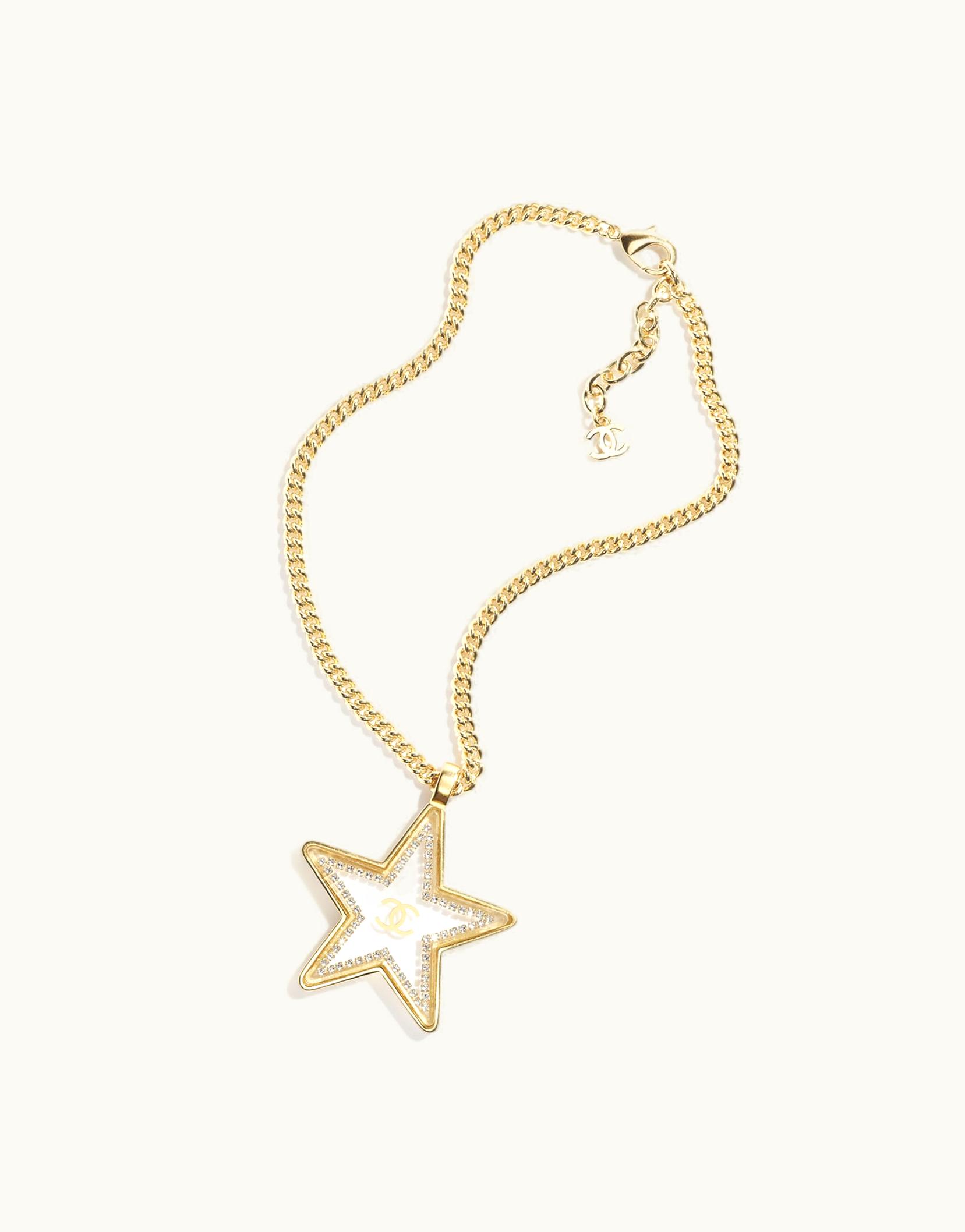 Chanel Chanel Pendant Necklace - Metal, Resin & Strass, Gold, Transparent & Crystal