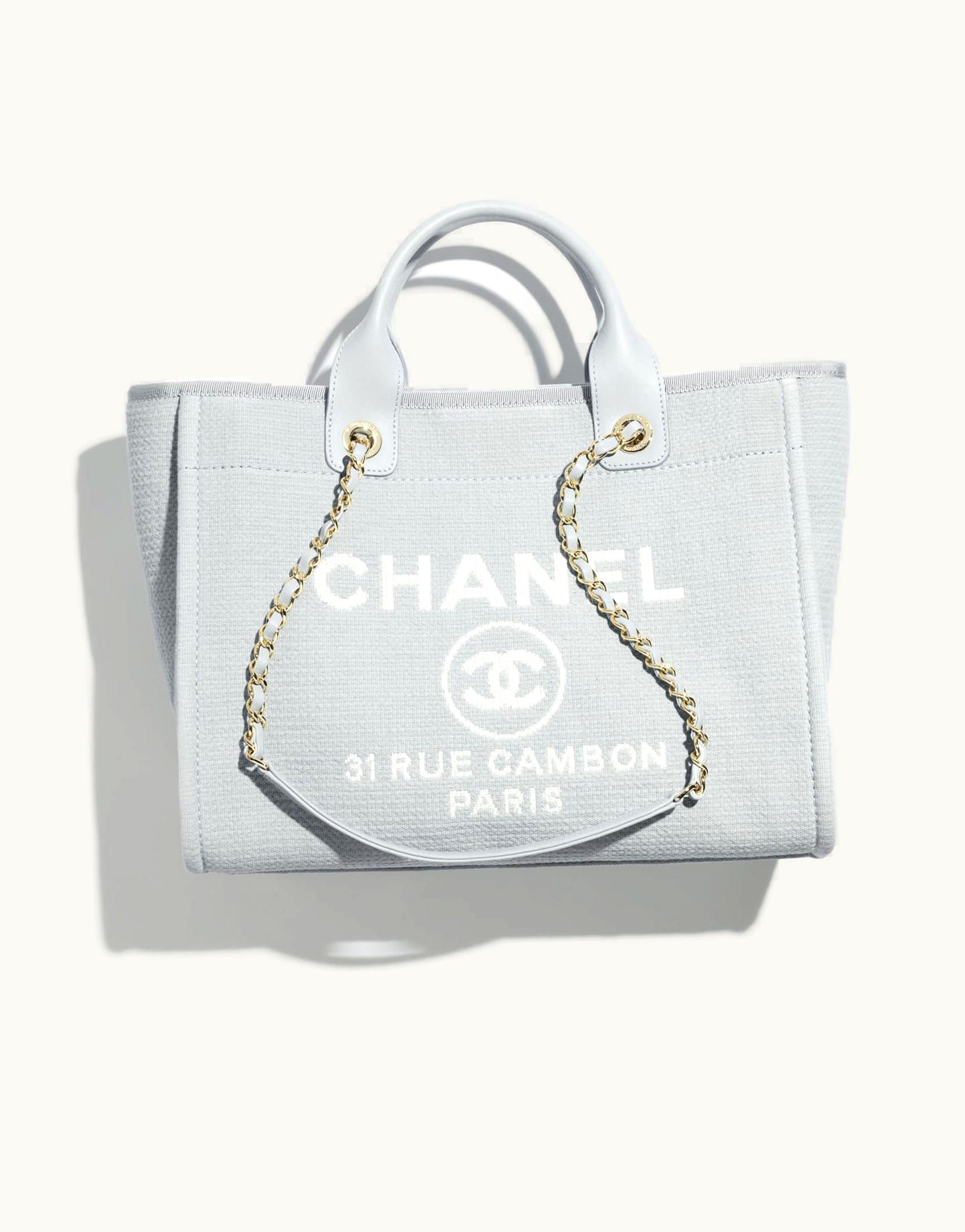 Chanel Chanel Shopping Bag, Mixed Fibers, Calfskin & Gold-Tone Metal, Gray