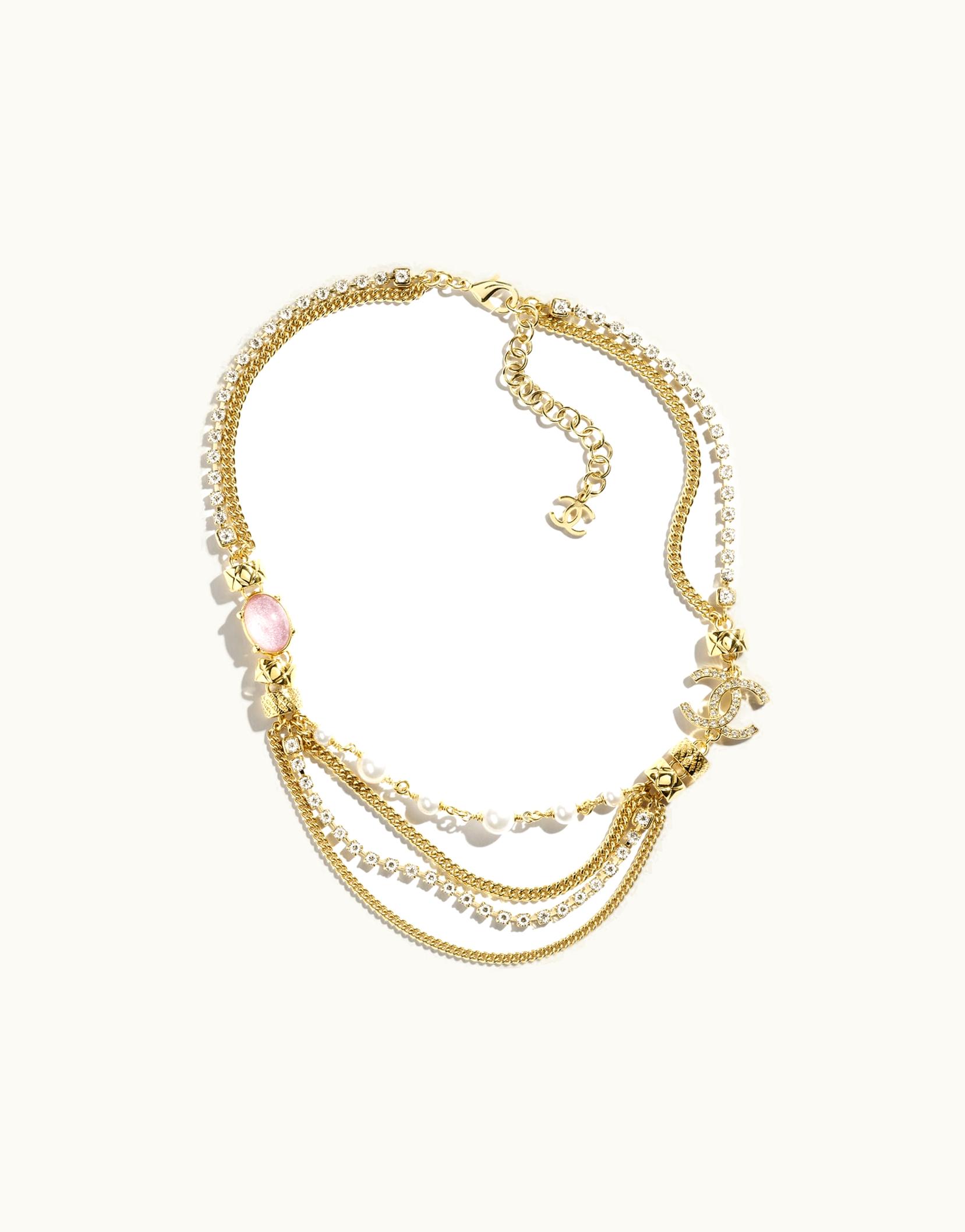 Chanel Chanel Necklace - Metal, Glass Pearls & Strass, Gold, Pearly White, Pearly Pink & Crystal